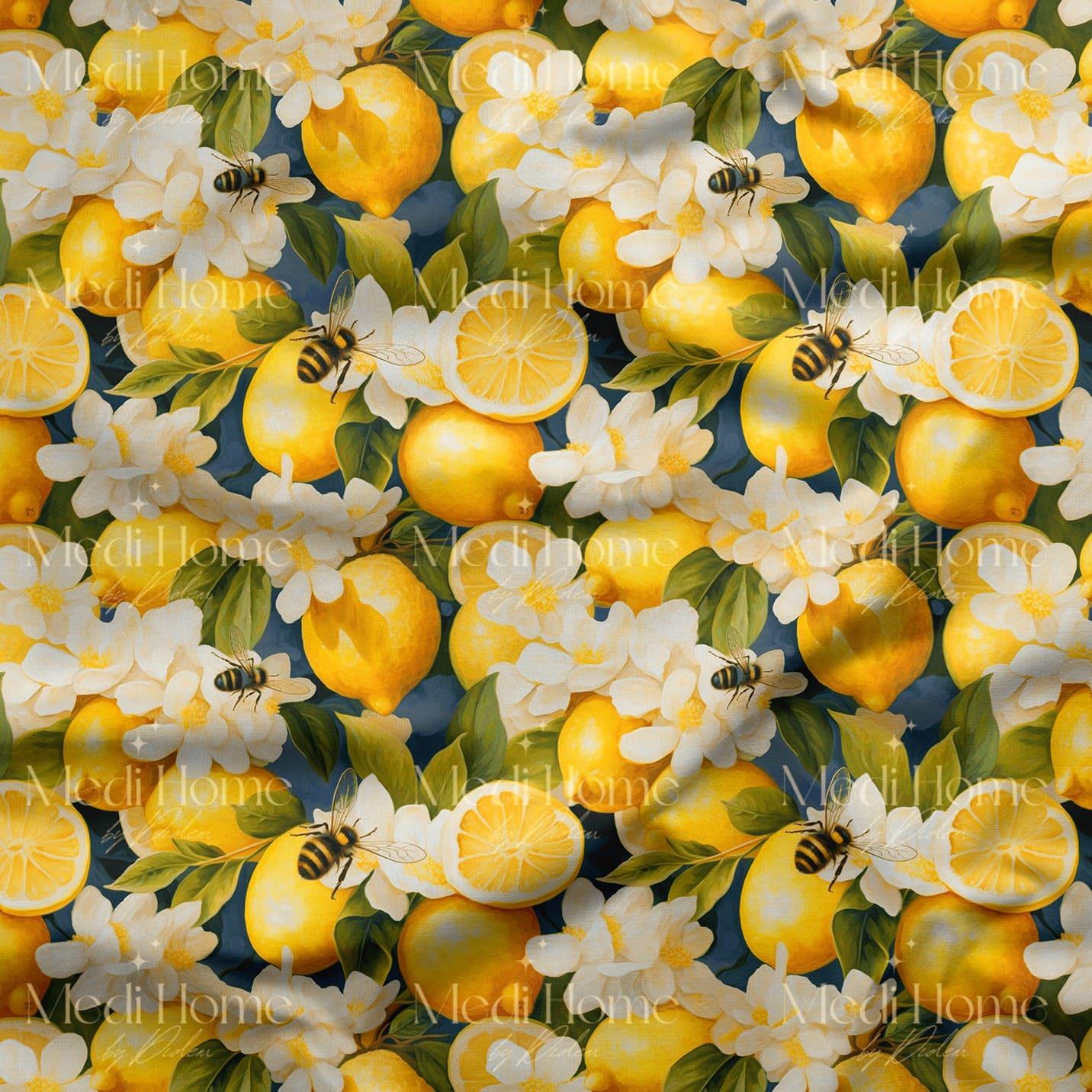 Gece Bahçesinde Limon Çiçekleri Dijital Baskılı Kumaş