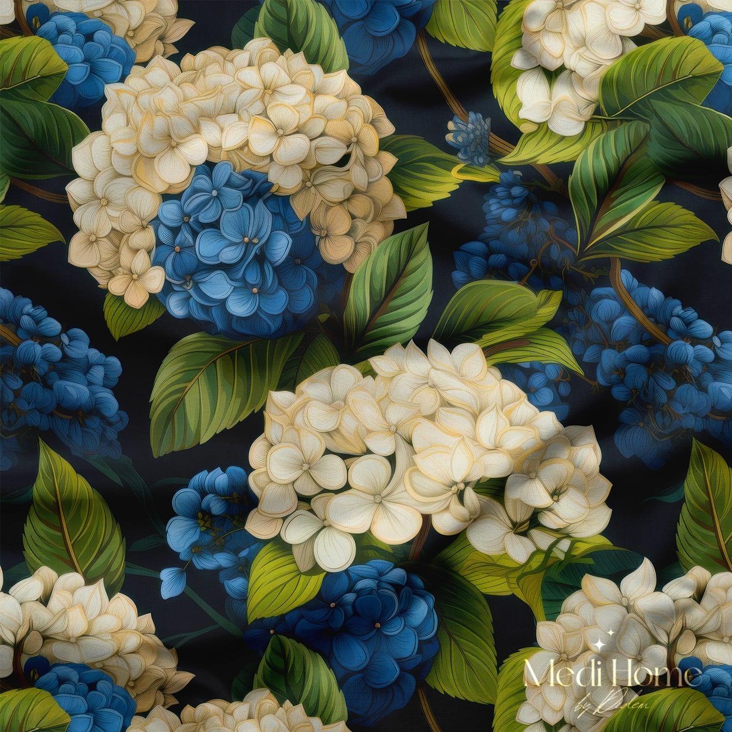 Gece Bahçesinde Ortanca Zarafeti Dijital Baskılı Kumaş