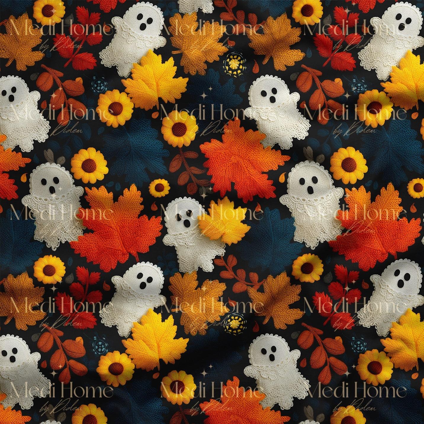 Gece Bahçesinde Sonbahar Hayaletleri Dijital Baskılı Kumaş