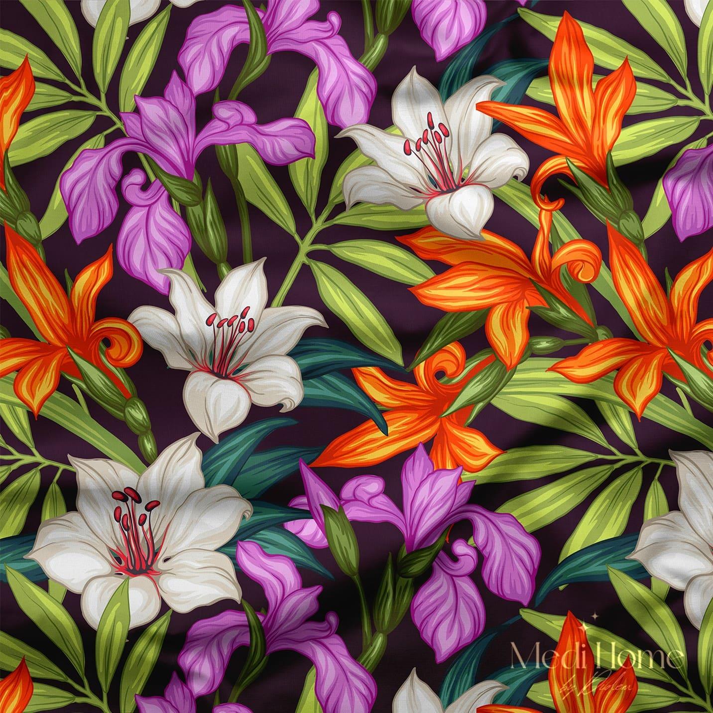 Gece Bahçesinin Ateş Dansı Dijital Baskılı Kumaş