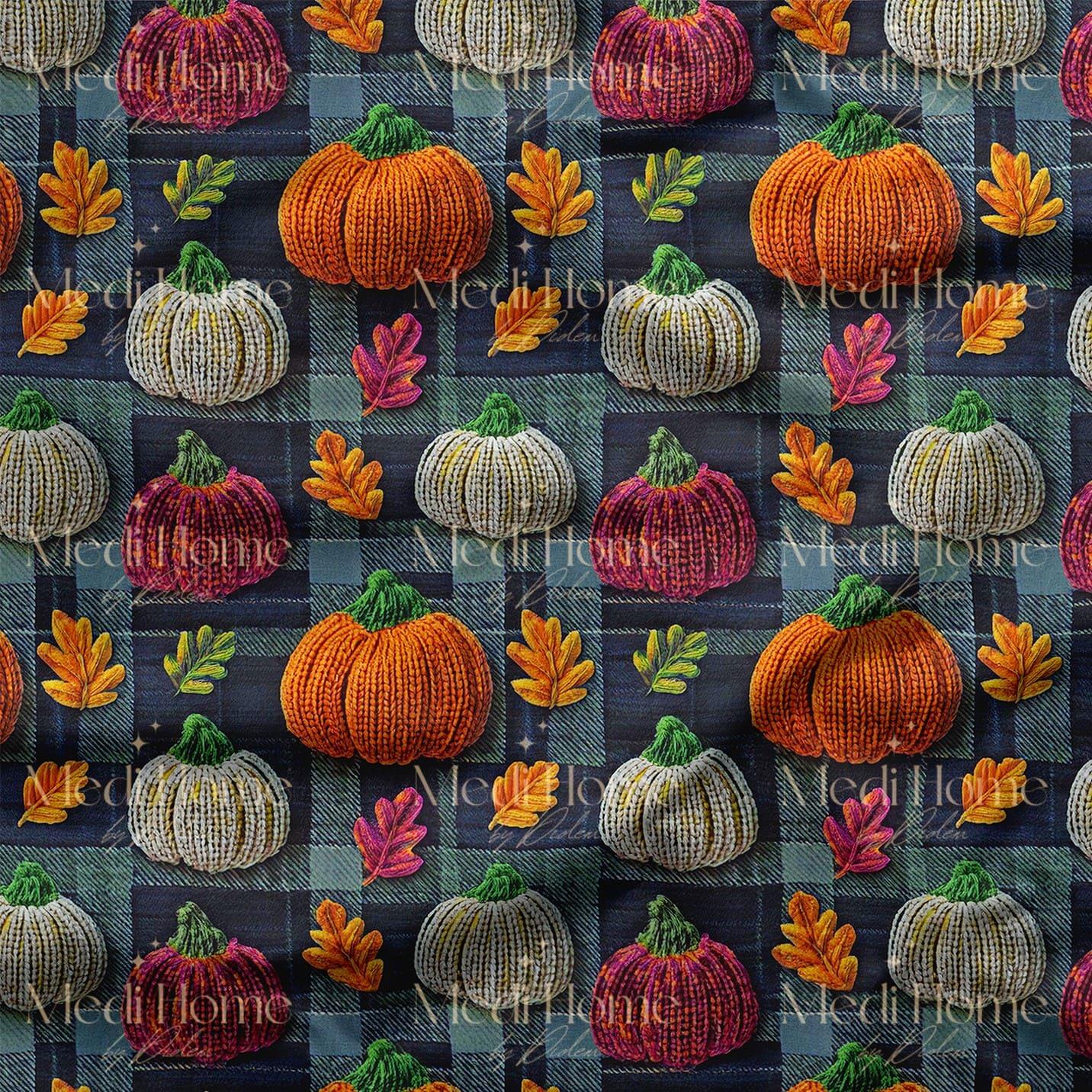 Gece Ekosesinde Sonbahar Balkabakları Dijital Baskılı Kumaş