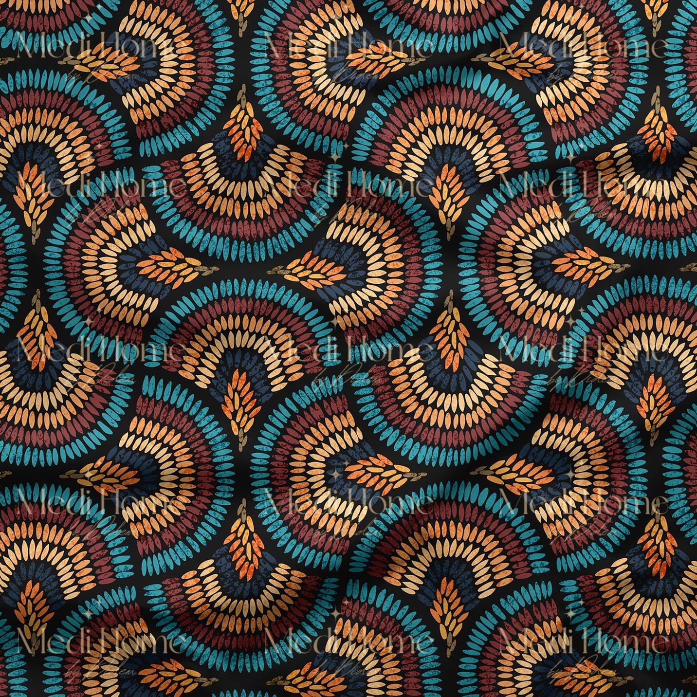 Gece Ritminde Etnik Dalgalar Dijital Baskılı Kumaş