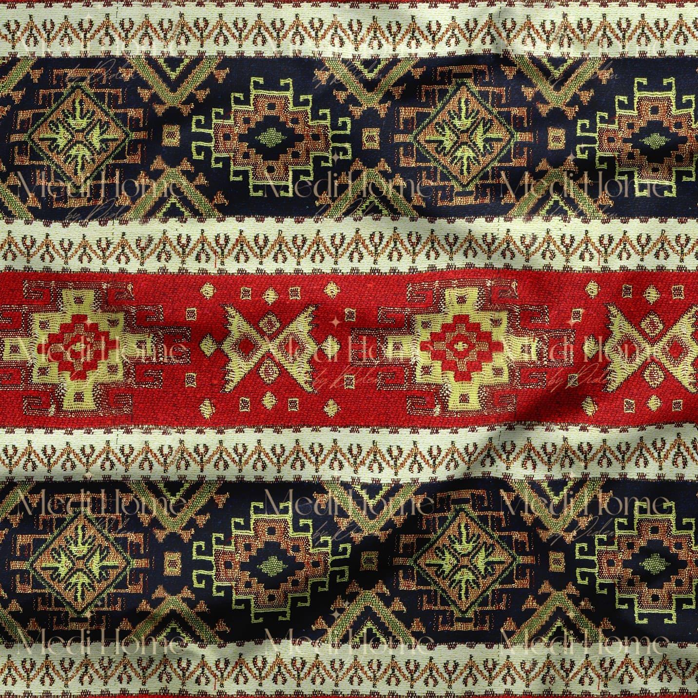 Geceyle Ateşin Dansı: Anadolu Kilim Şeritleri Dijital Baskılı Kumaş