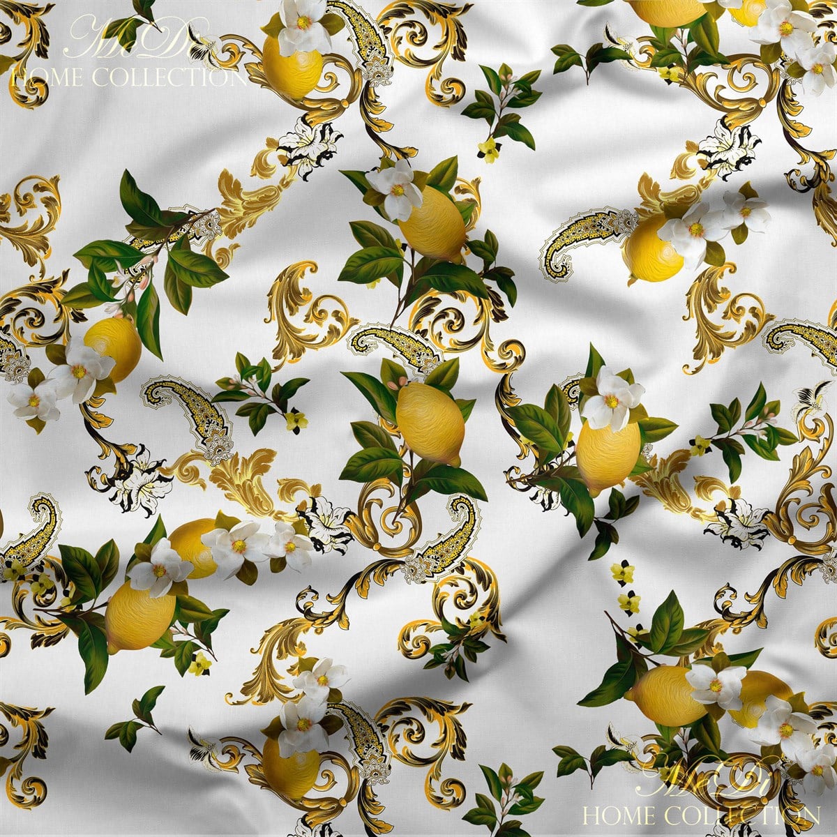 Geleneksel Motifli Limon Desenli Dijital Baskılı Kumaş