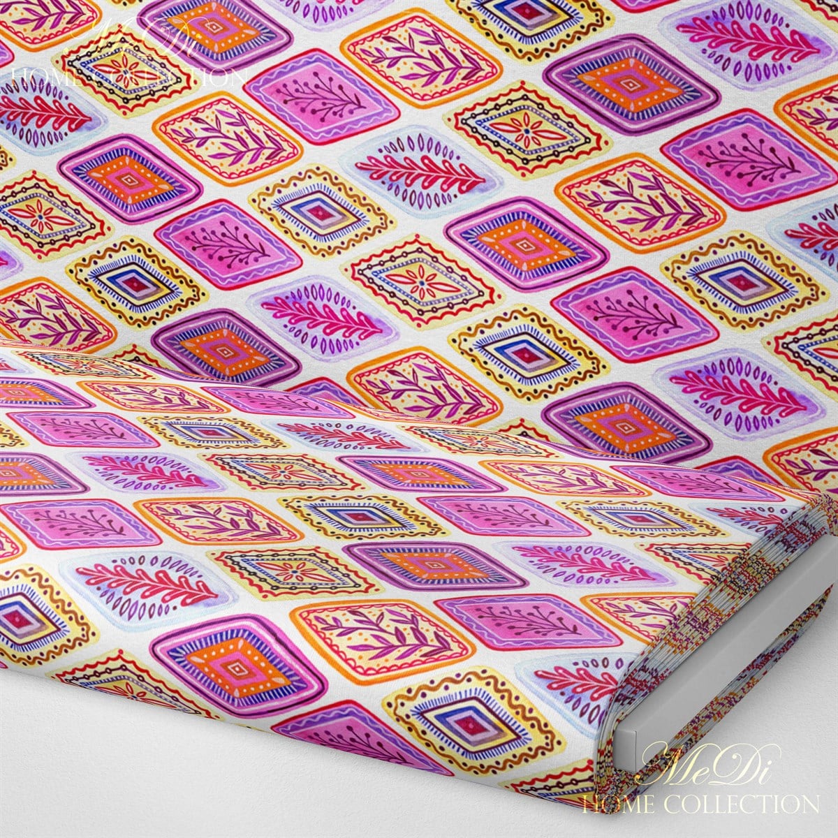Geometrik Baklava Etnik Motif Desenli Dijital Baskılı Kumaş