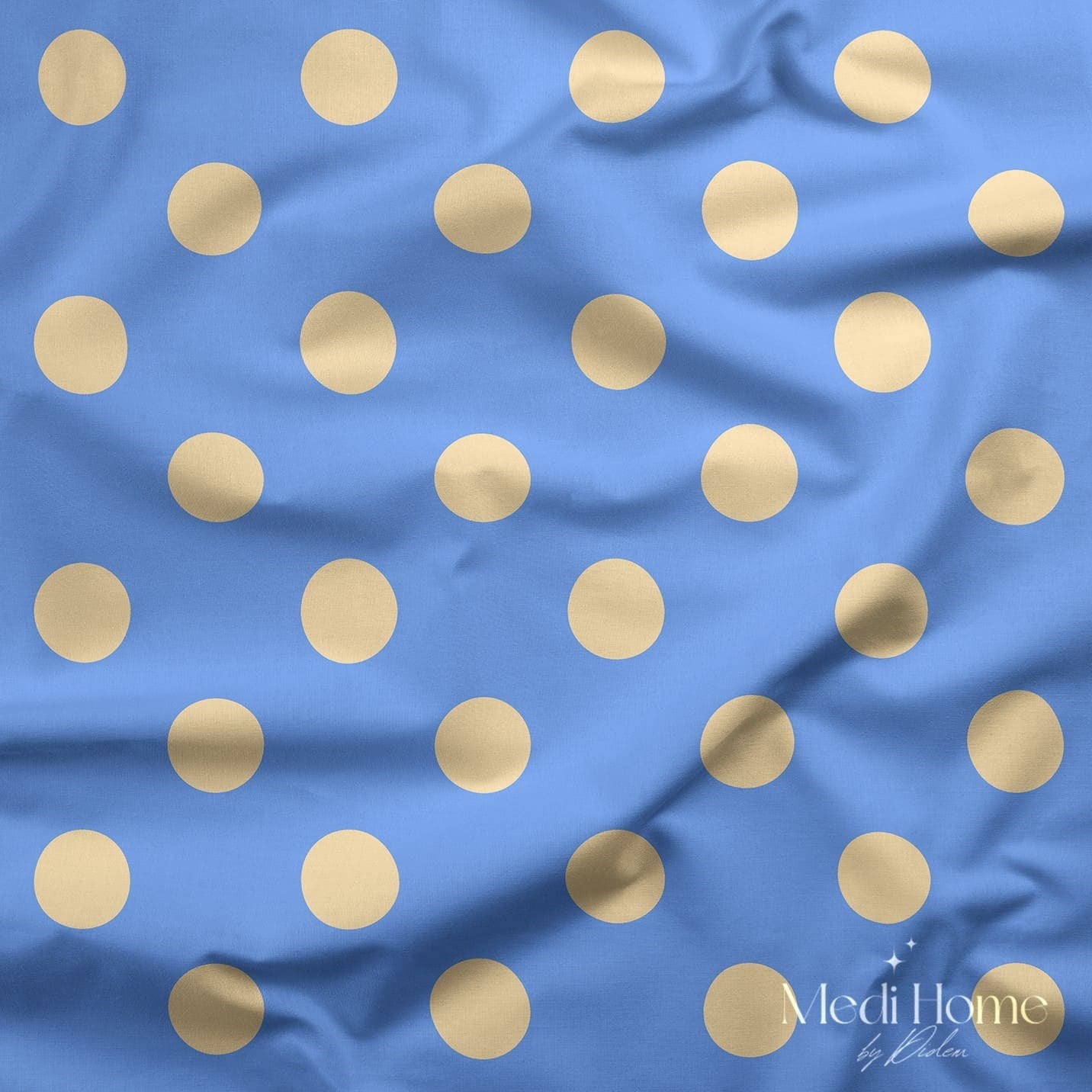 Gökyüzü Mavisi ve Krem Puantiyeler Dijital Baskılı Kumaş