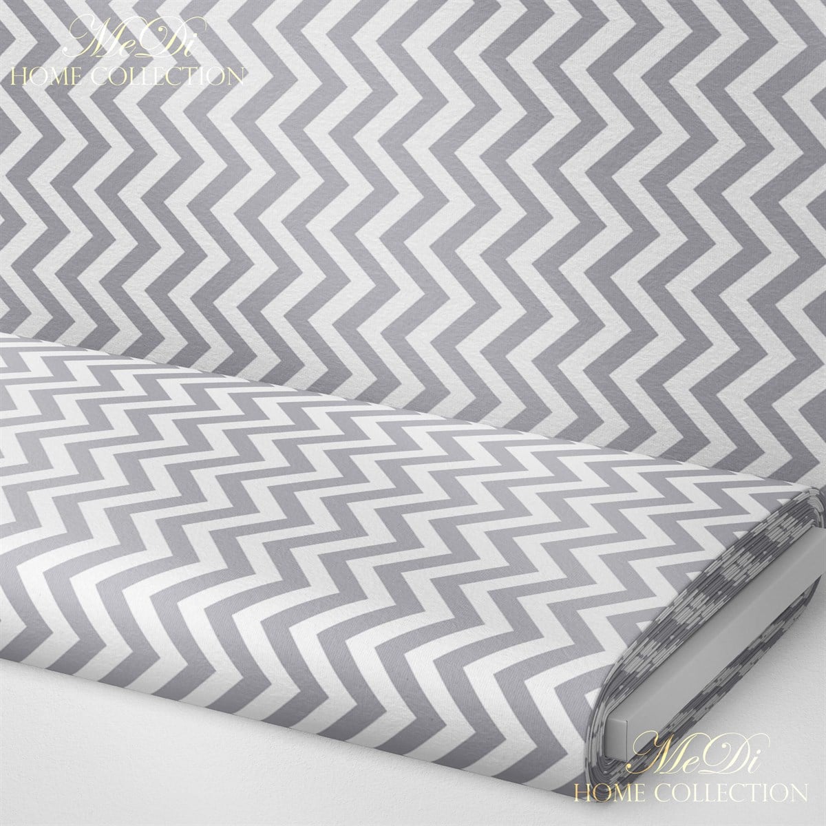 Gri-Beyaz Zigzag Desenli Dijital Baskılı Kumaş