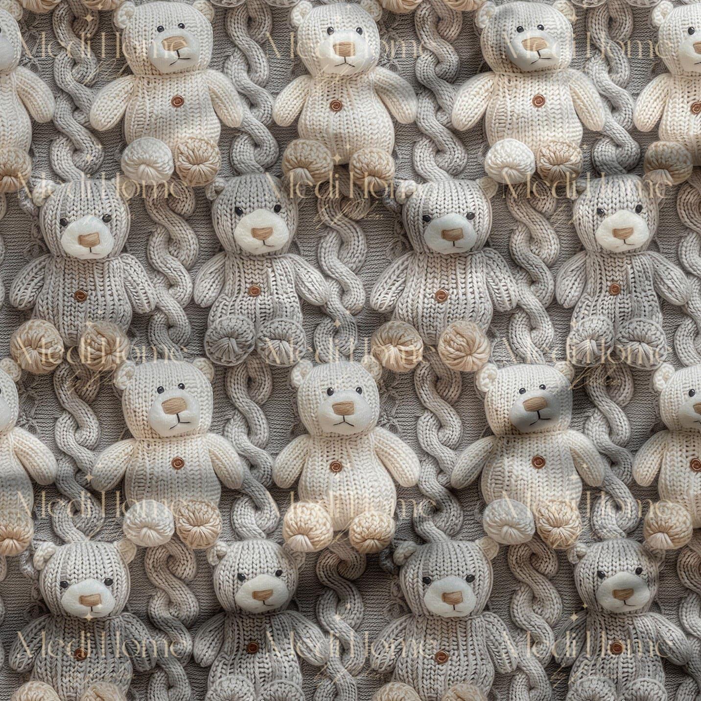 Gri İlmeklerde Sade Teddy Masalı Dijital Baskılı Kumaş