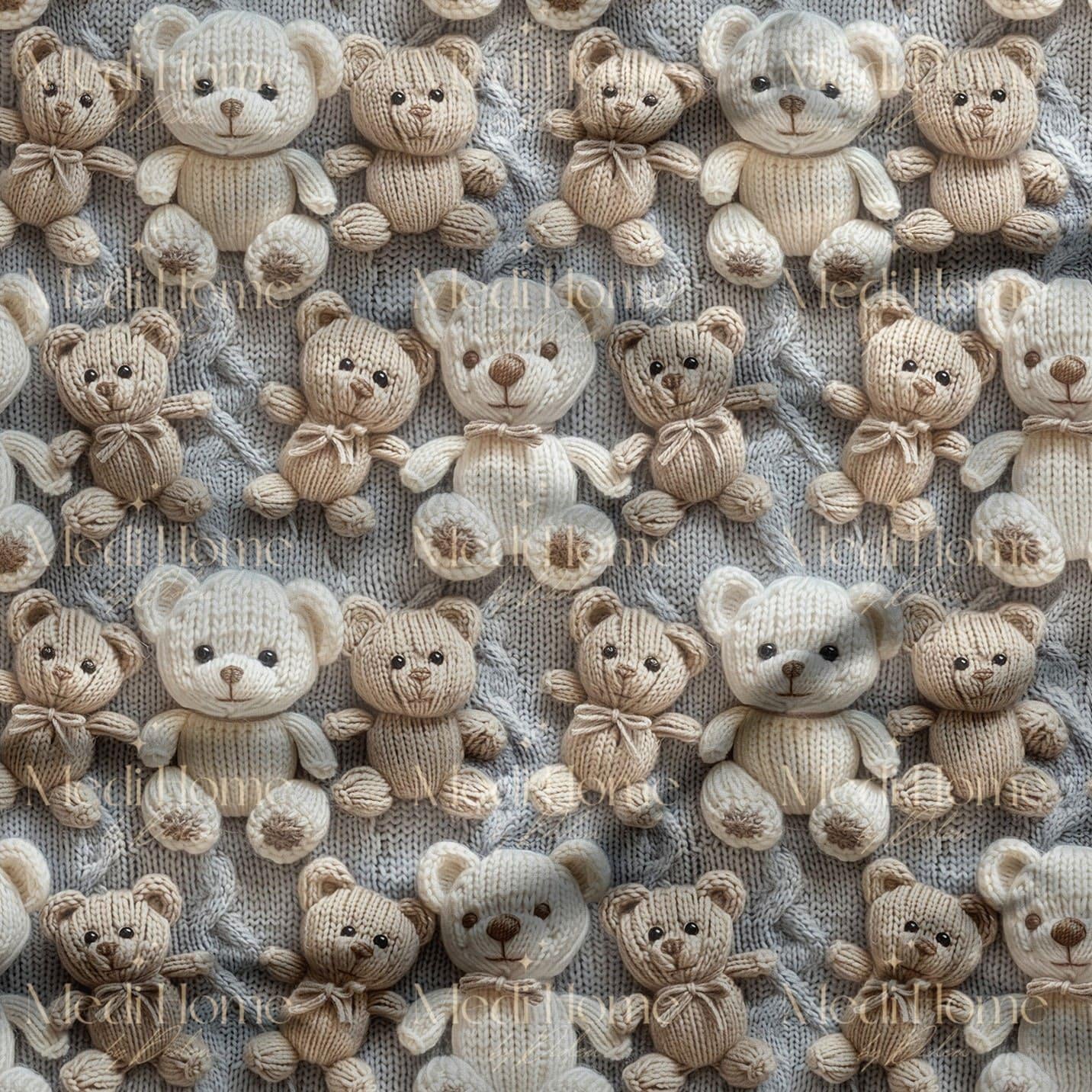 Gri İlmeklerde Teddy Dostluğu Dijital Baskılı Kumaş