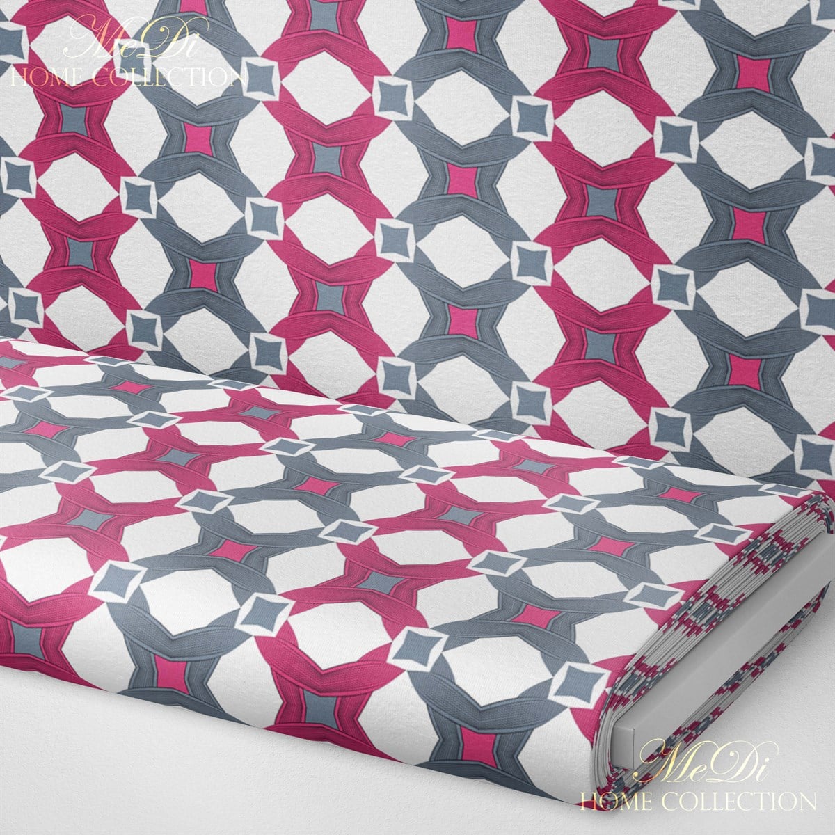 Gri-Pembe Çapraz Geometrik Desenli Dijital Baskılı Kumaş