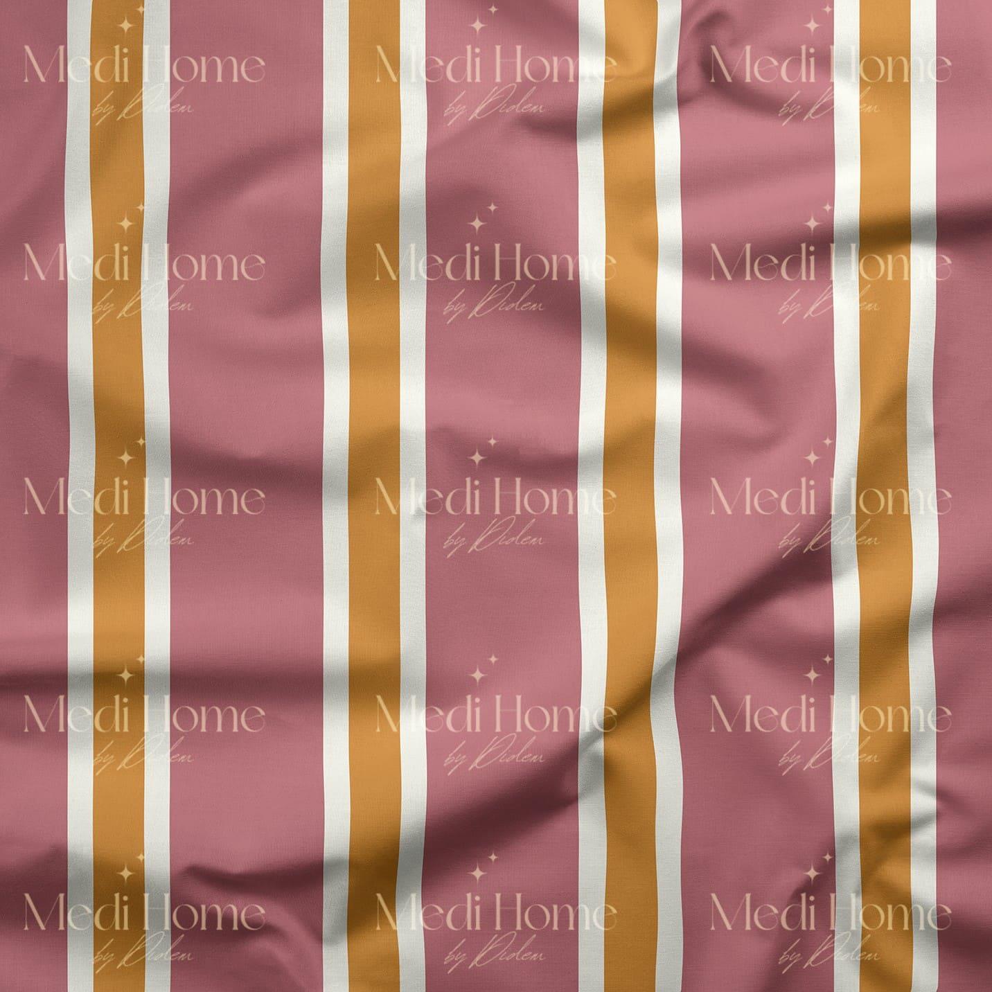 Gül Kurusu Zeminde Altın Şerit Ritmi Dijital Baskılı Kumaş