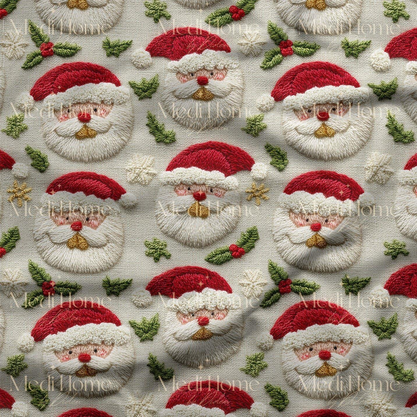 Gülümseyen Noel Babalar Dijital Baskılı Kumaş