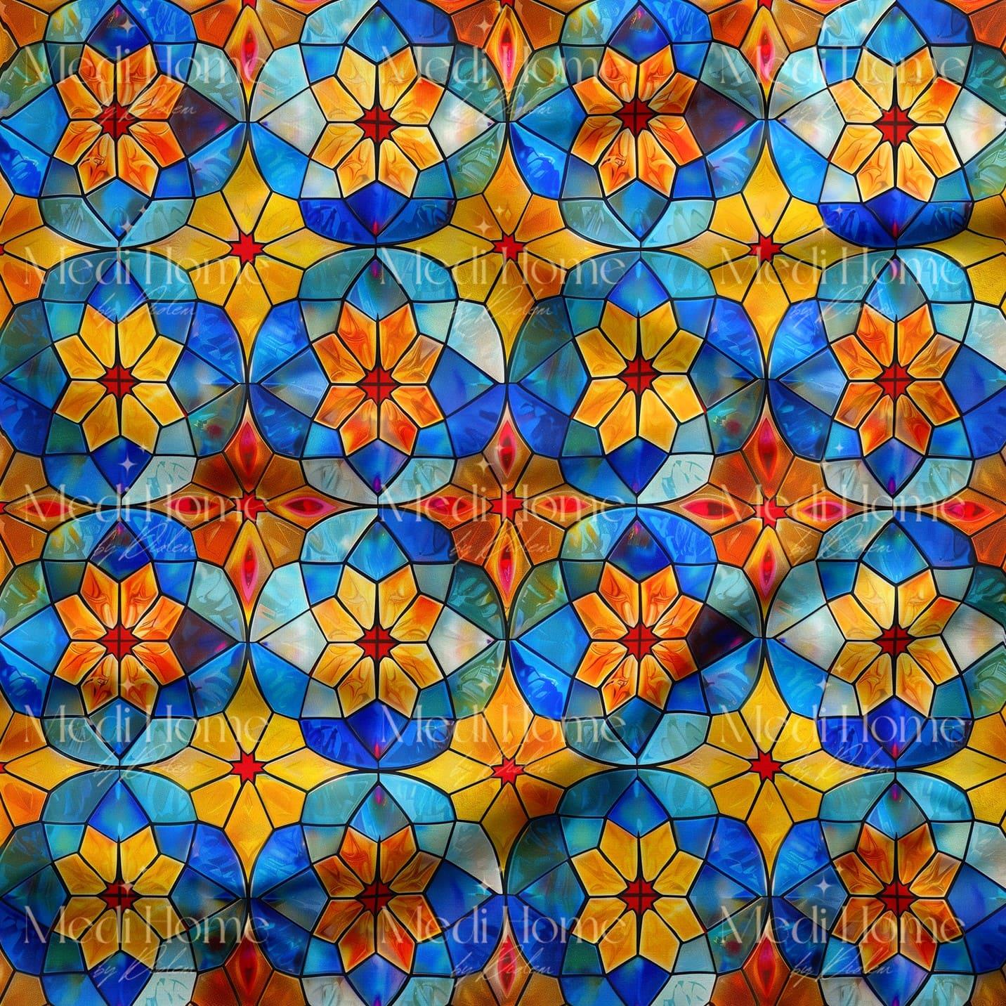 Güneş Yıldız Vitray Dijital Baskılı Kumaş