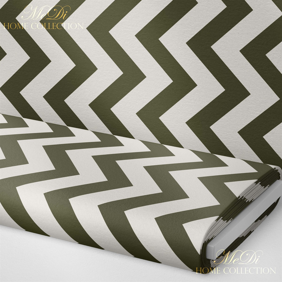 Haki Yeşili Zigzag Desenli Dijital Baskılı Kumaş