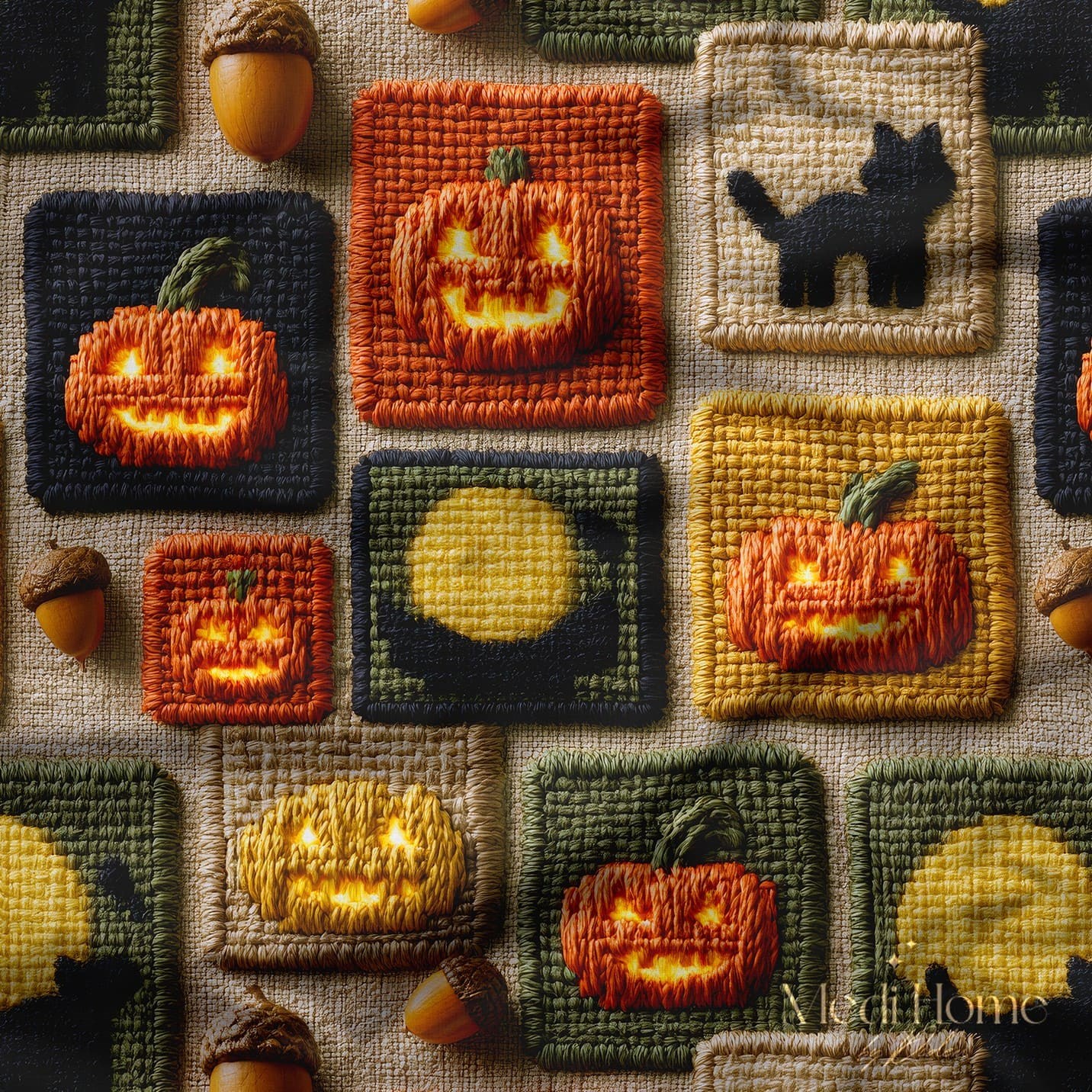Halloween Patchwork Balkabakları Dijital Baskılı Kumaş