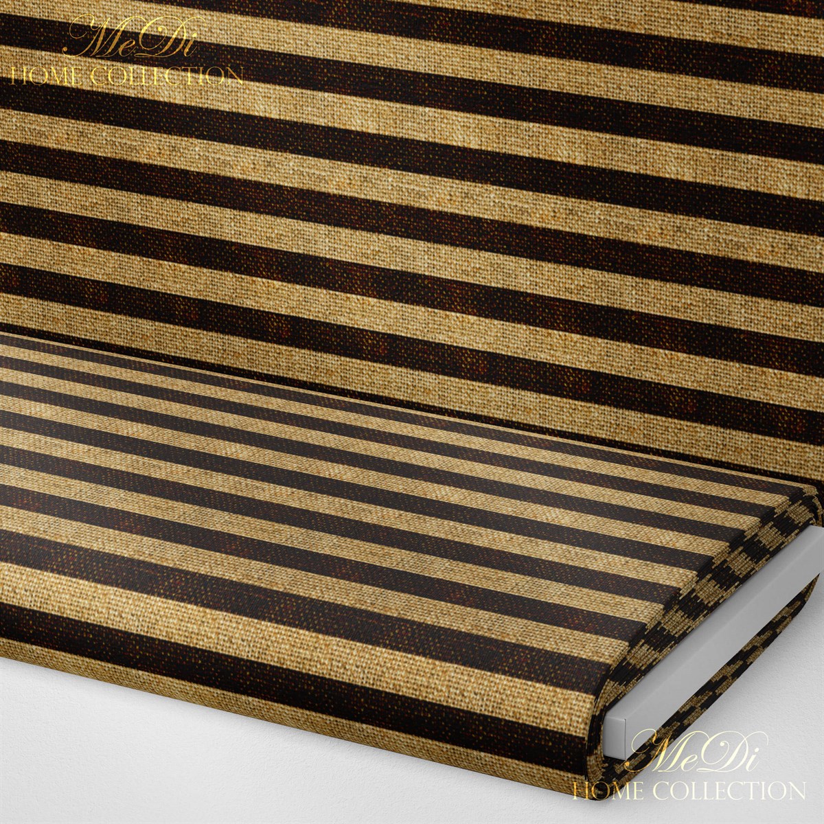 Hasır Görünümlü, Çizgili Dijital Baskılı Kumaş