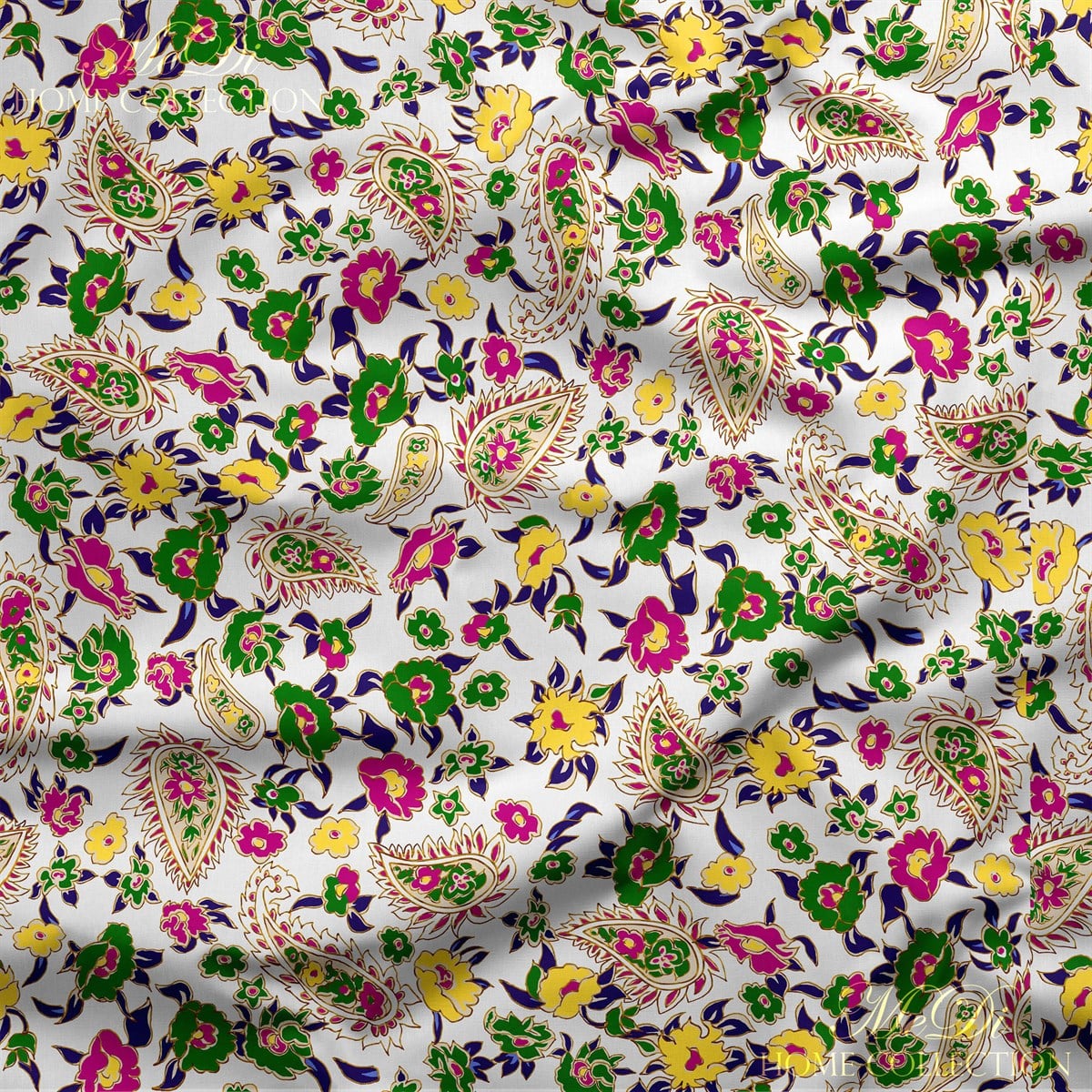 İşlemeli Çiçek Desenli Dijital Baskılı Kumaş