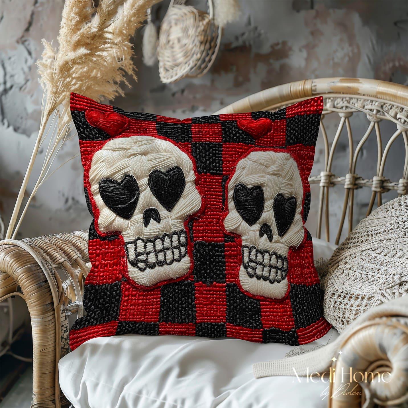 Kalbinle Gör: 3 Boyutlu Ekose Aşklar ve İskelet Kalpler 3'lü Pano Kumaşı