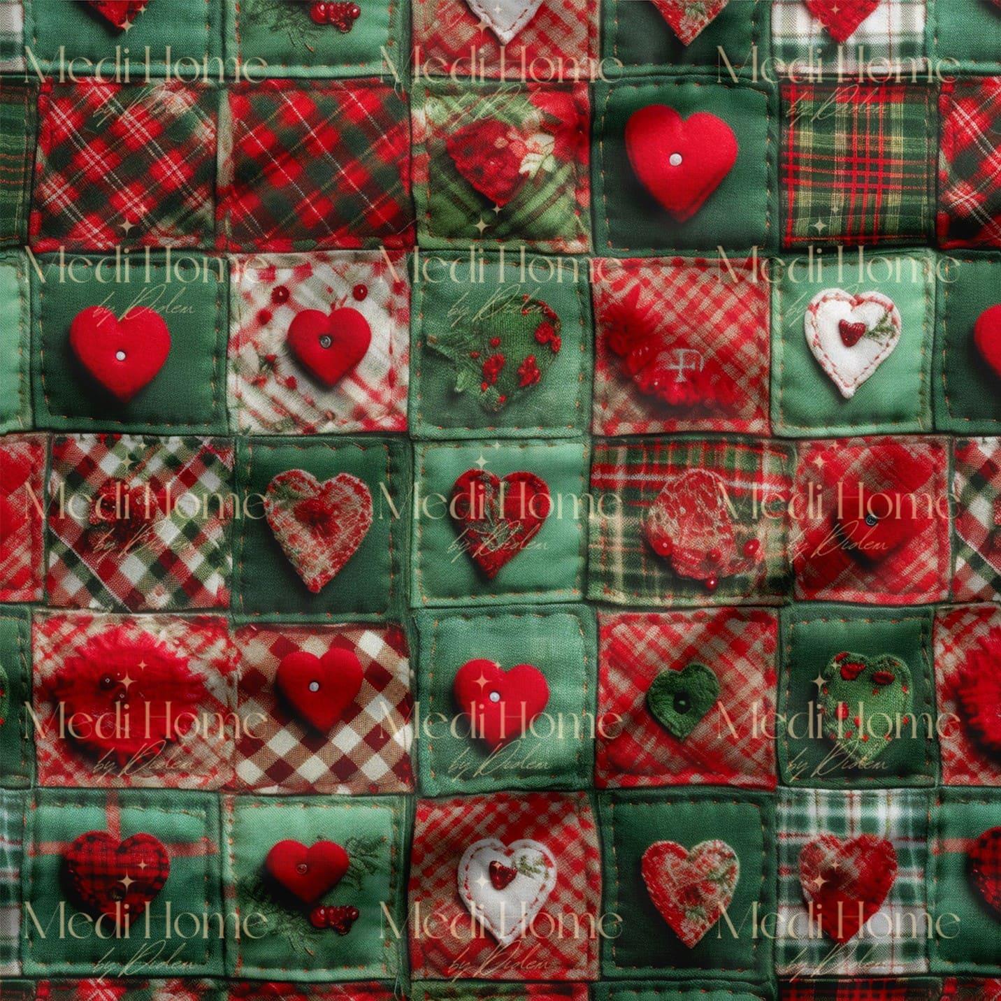 Kalpli Yılbaşı Patchwork Rüyası Dijital Baskılı Kumaş