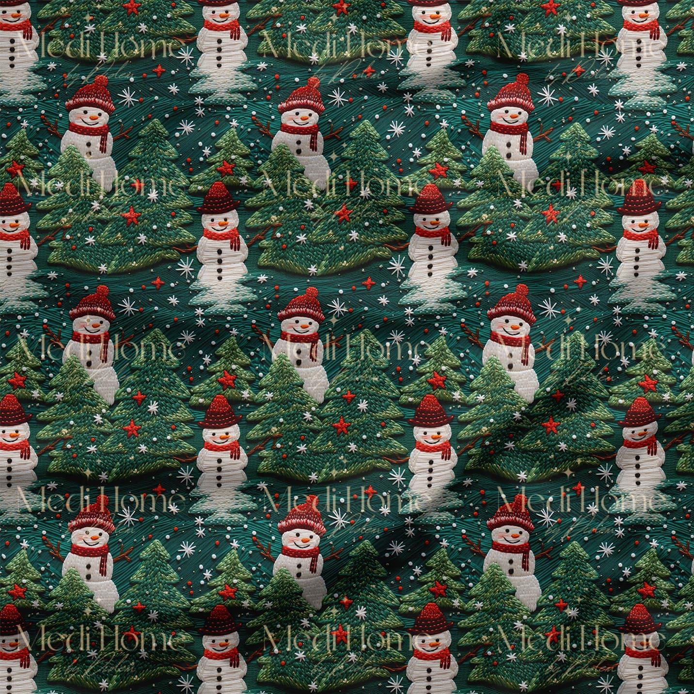 Kardan Adamların Çam Ormanı Dijital Baskılı Kumaş