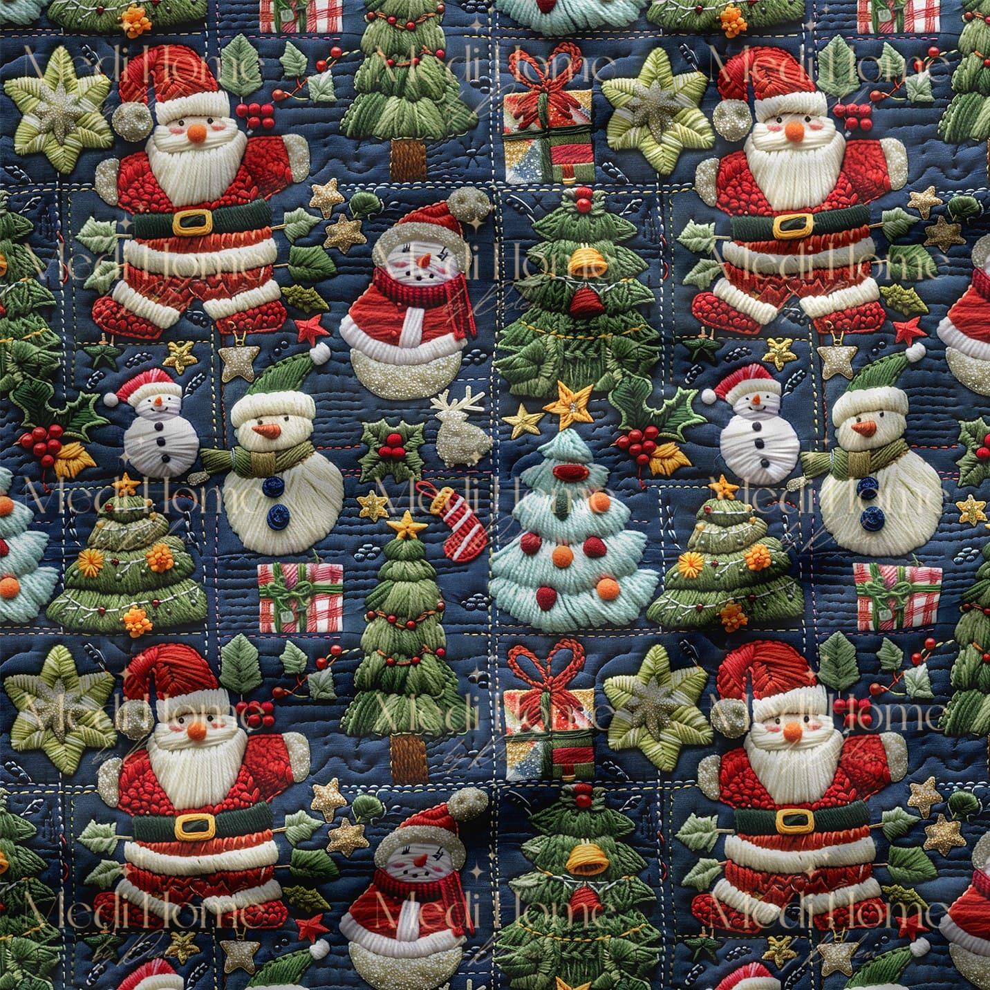 Kardan Gülümsemeler & Noel Baba Neşesi – 3D Yılbaşı Patchwork Baskılı Kumaş