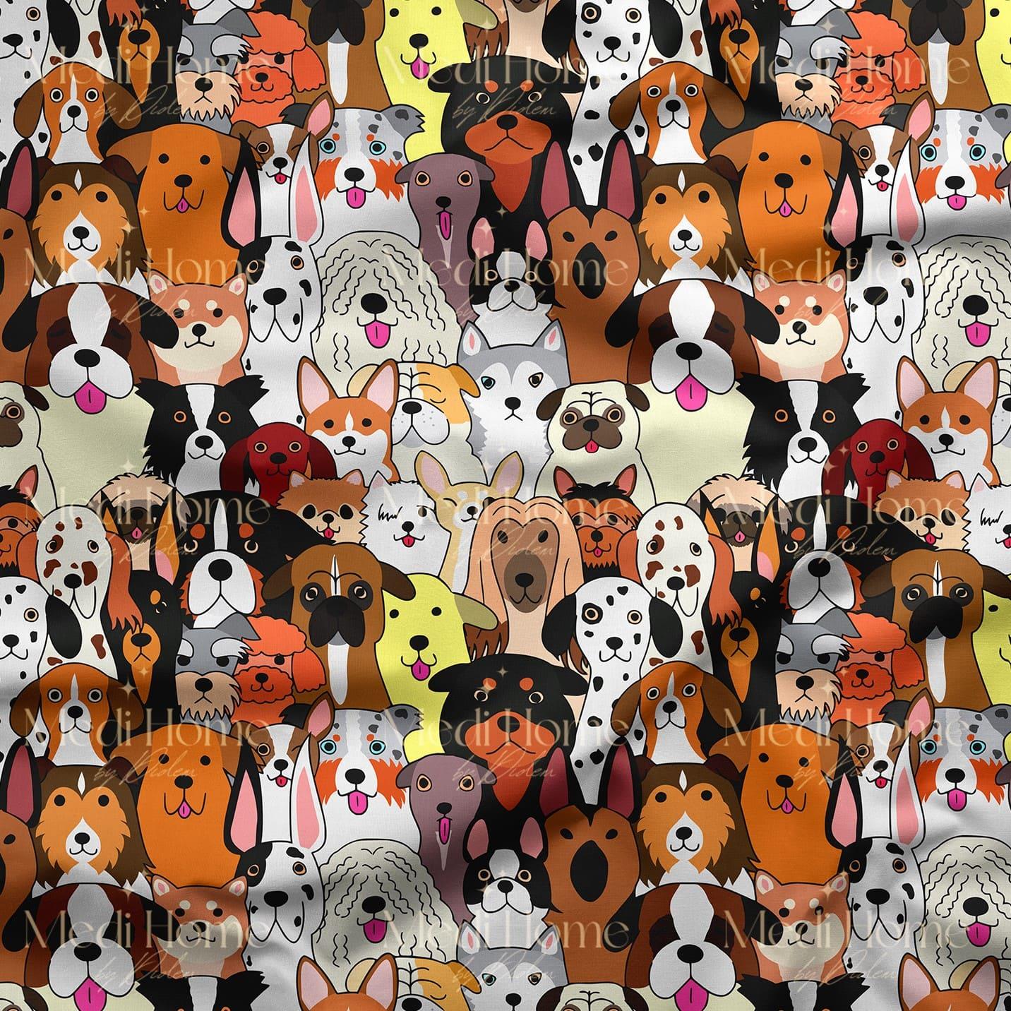 Karikatür Köpek Desenli Dijital Baskılı Kumaşı
