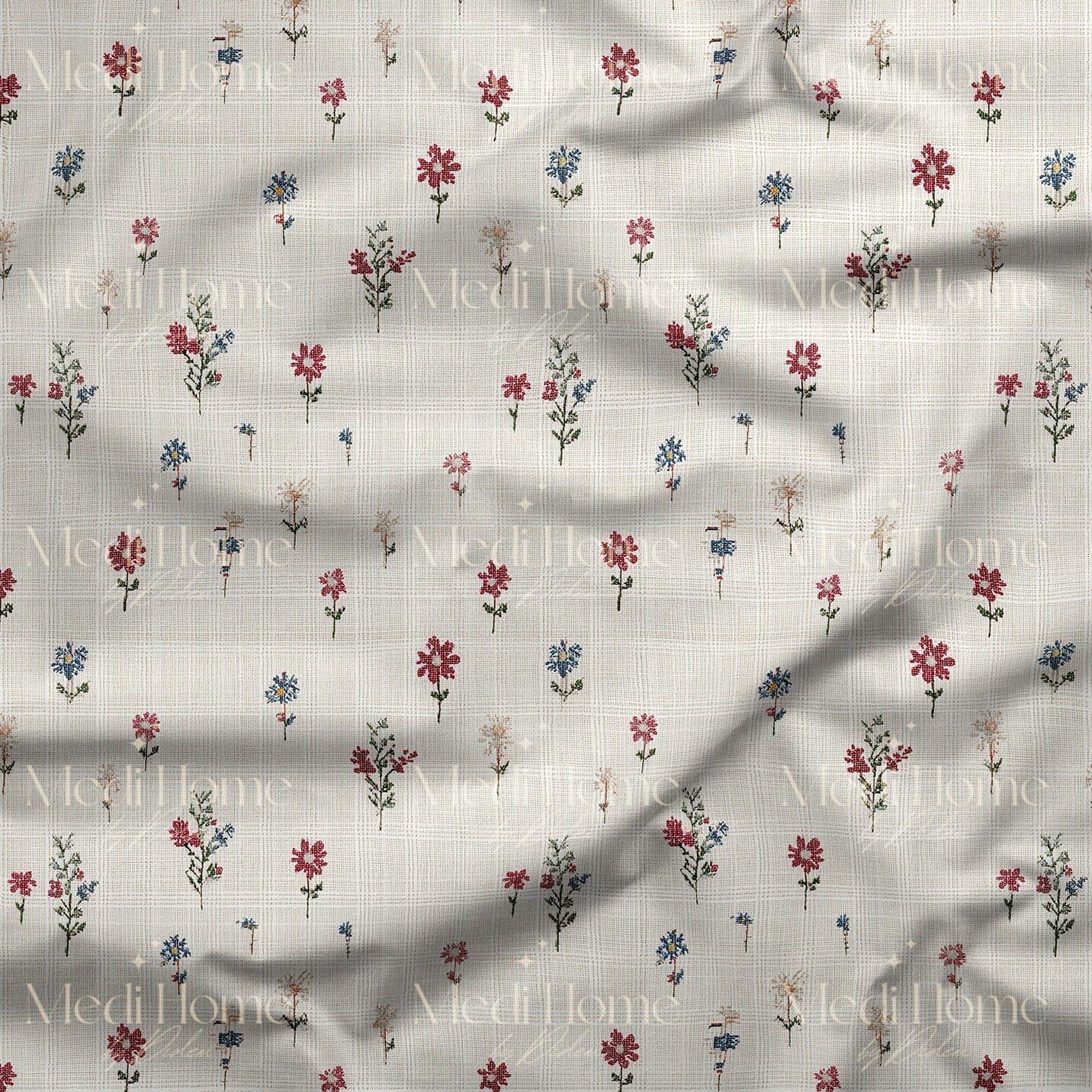 Kır Çiçeği Nakış Serpiştirme Dijital Baskılı Kumaş