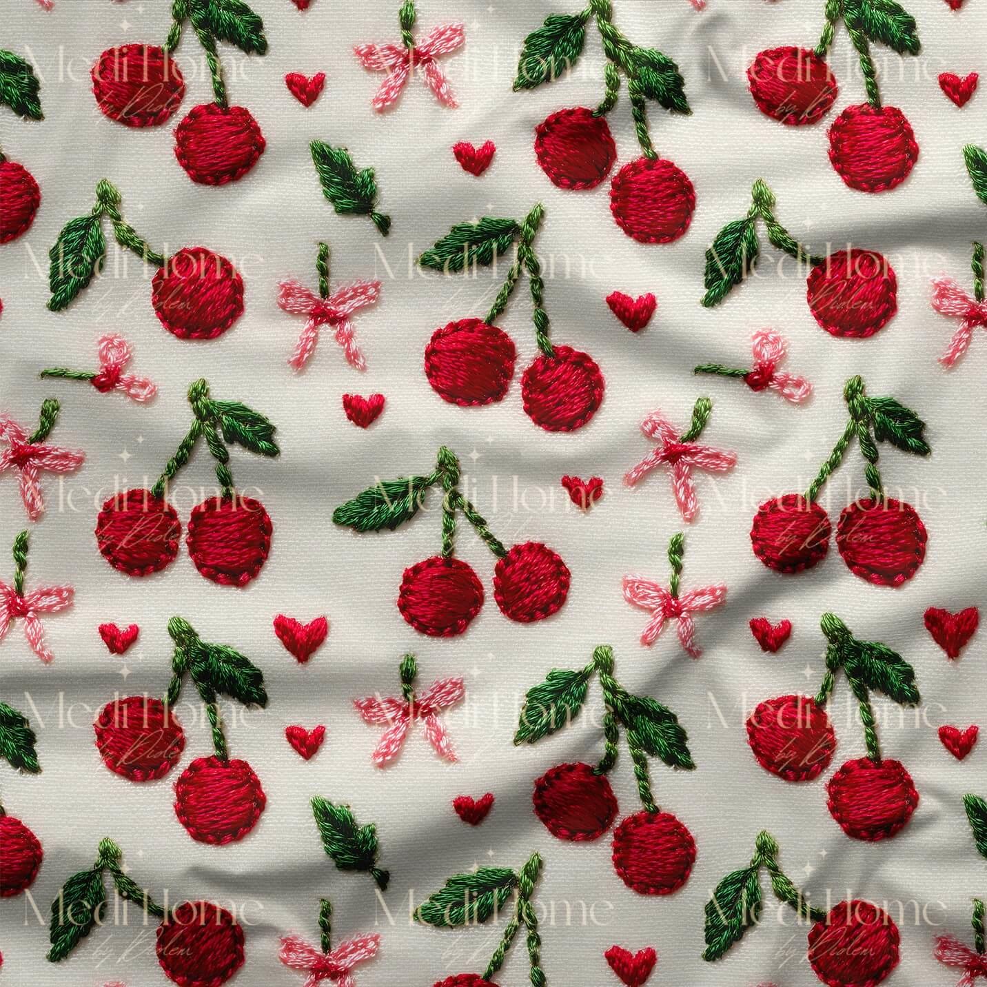 Kirazların Tatlı Aşkı Dijital Baskılı Kumaş