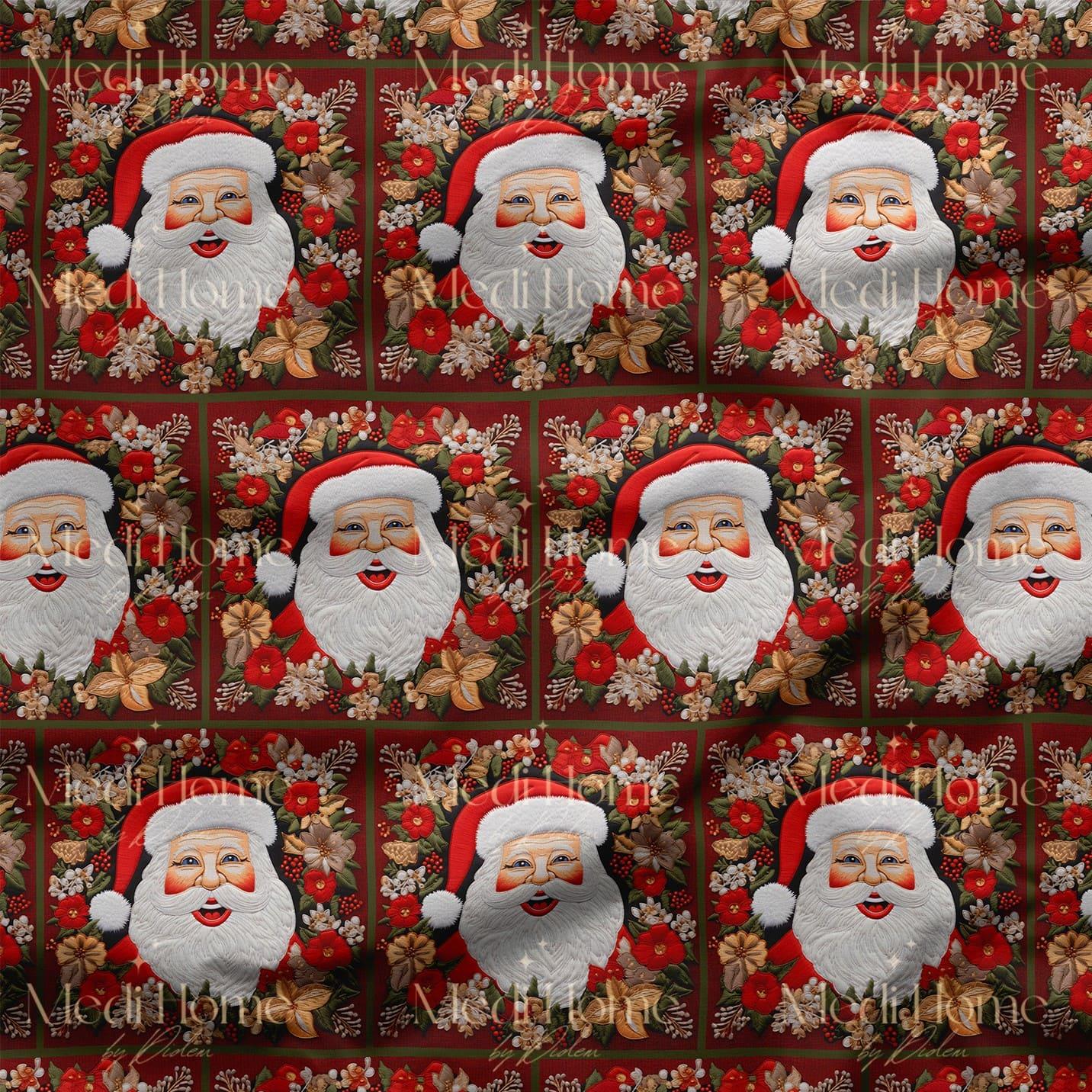 Kırmızı Pano İçindeki Neşeli Noel Baba Dijital Baskılı Kumaş