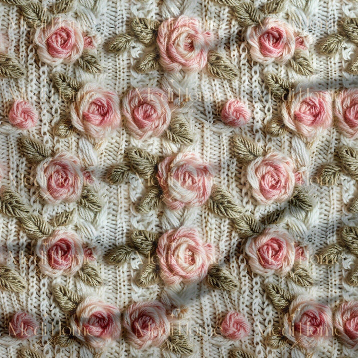 Krem Üzerinde Pudra Güller Dijital Baskılı Kumaş