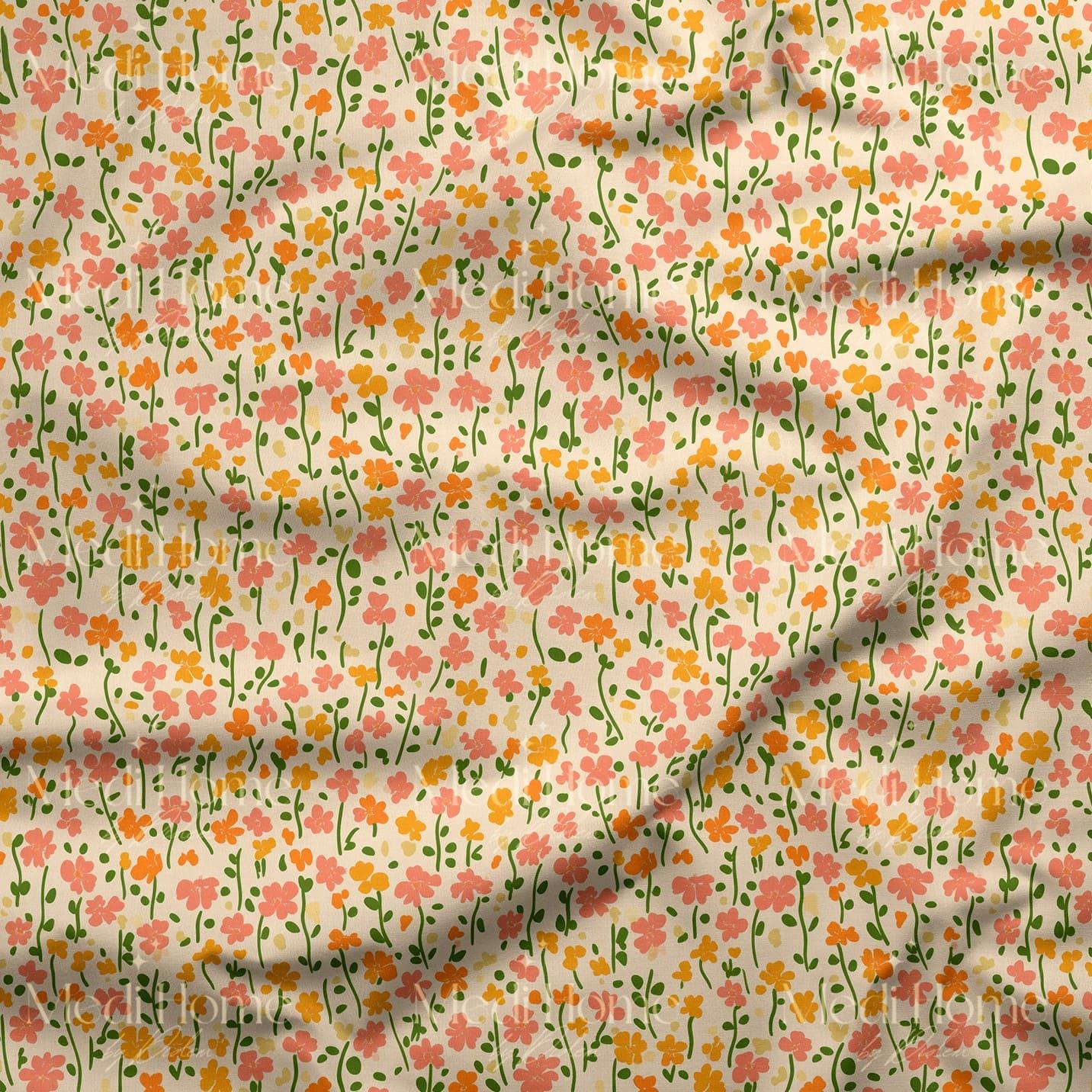 Krem Zeminde Minik Çiçek Dallarının Bahar Coşkusu – Dijital Baskılı Kumaş