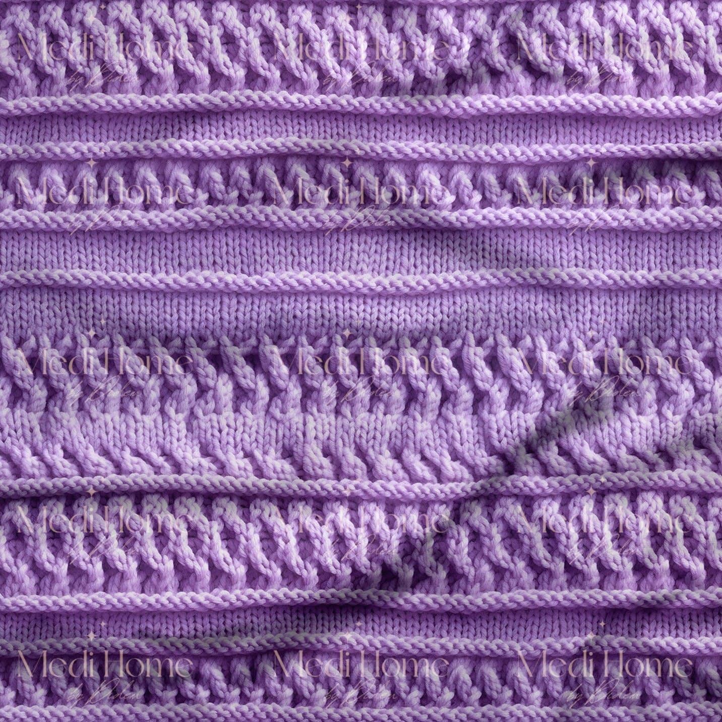 Lavanta Örgü Şeritleri Dijital Baskılı Kumaş