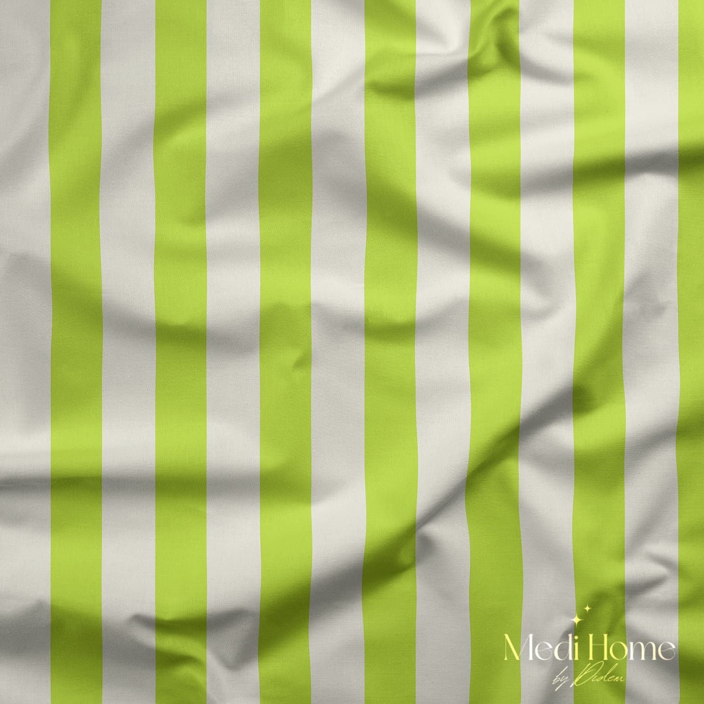 Lime Yeşili – Beyaz 2,5 cm Çizgili Dijital Baskılı Kumaş