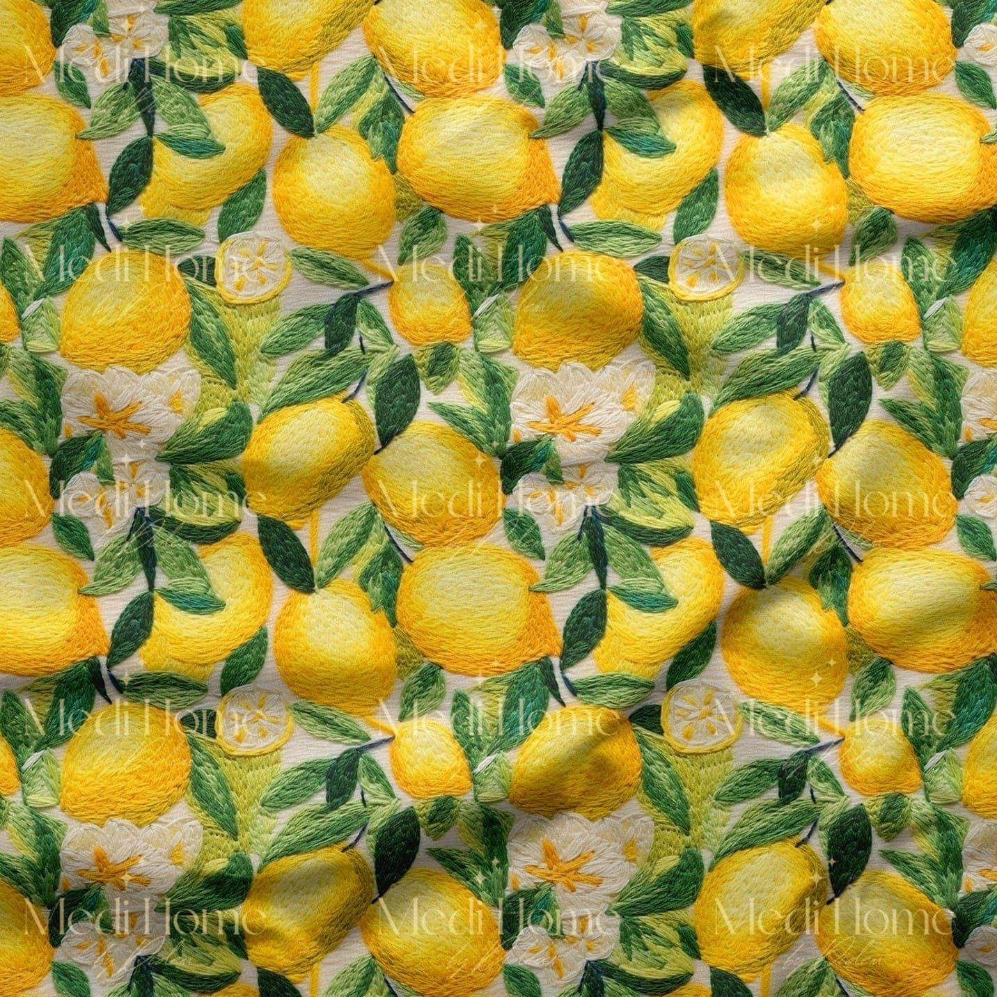 Limon Bahçesinde Çiçekli Yaz Rüyası Dijital Baskılı Kumaş