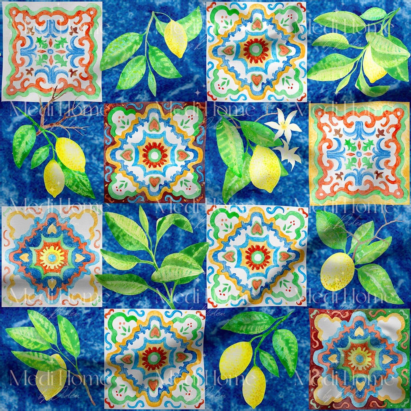 Limon Bahçesinde Çini Masalı Dijital Baskılı Kumaş