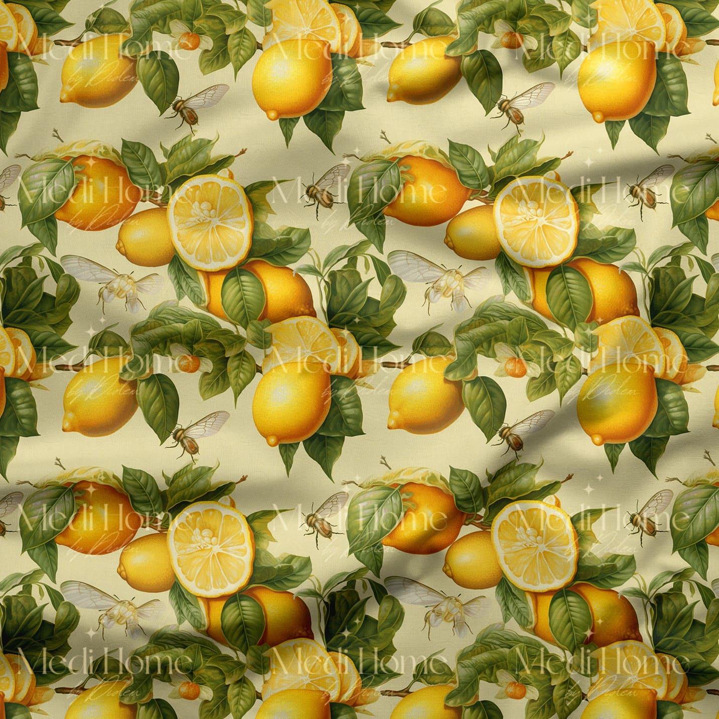 Limon Bahçesinde Yaz Rüyası Dijital Baskılı Kumaş