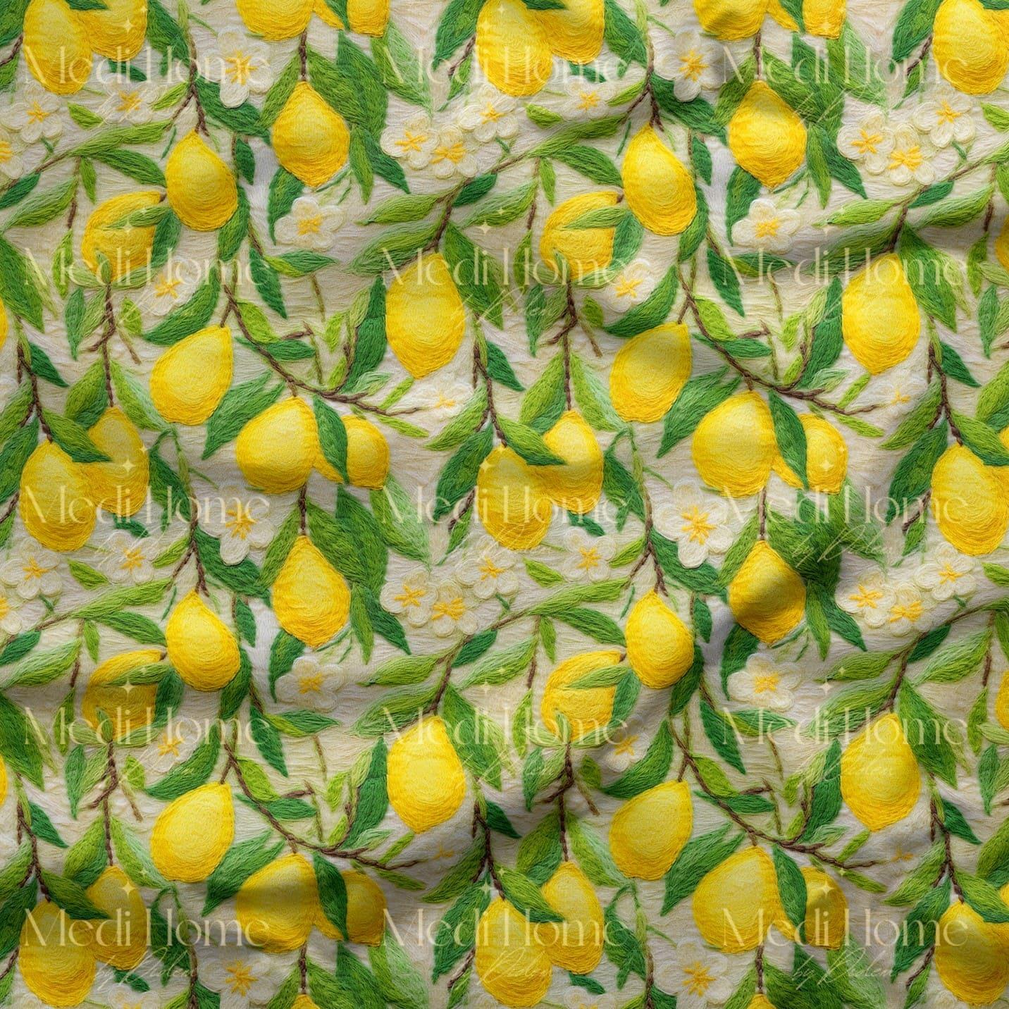Limon Bahçesinin Ferah Neşesi Dijital Baskılı Kumaş