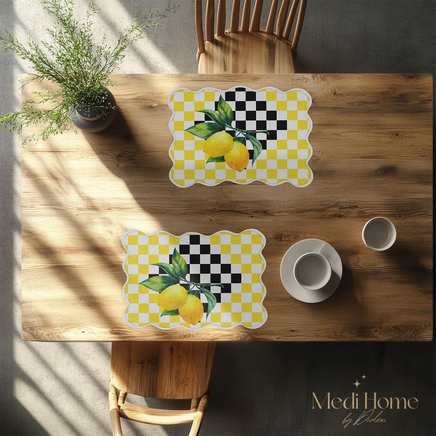 Limonlu Ekose Neşesi Dijital Baskılı 3'lü Supla Kumaş