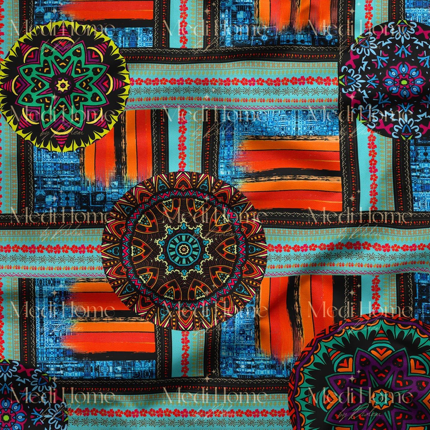 Mandala Dokunuşlu Etnik Patchwork Enerjisi Dijital Baskılı Kumaş