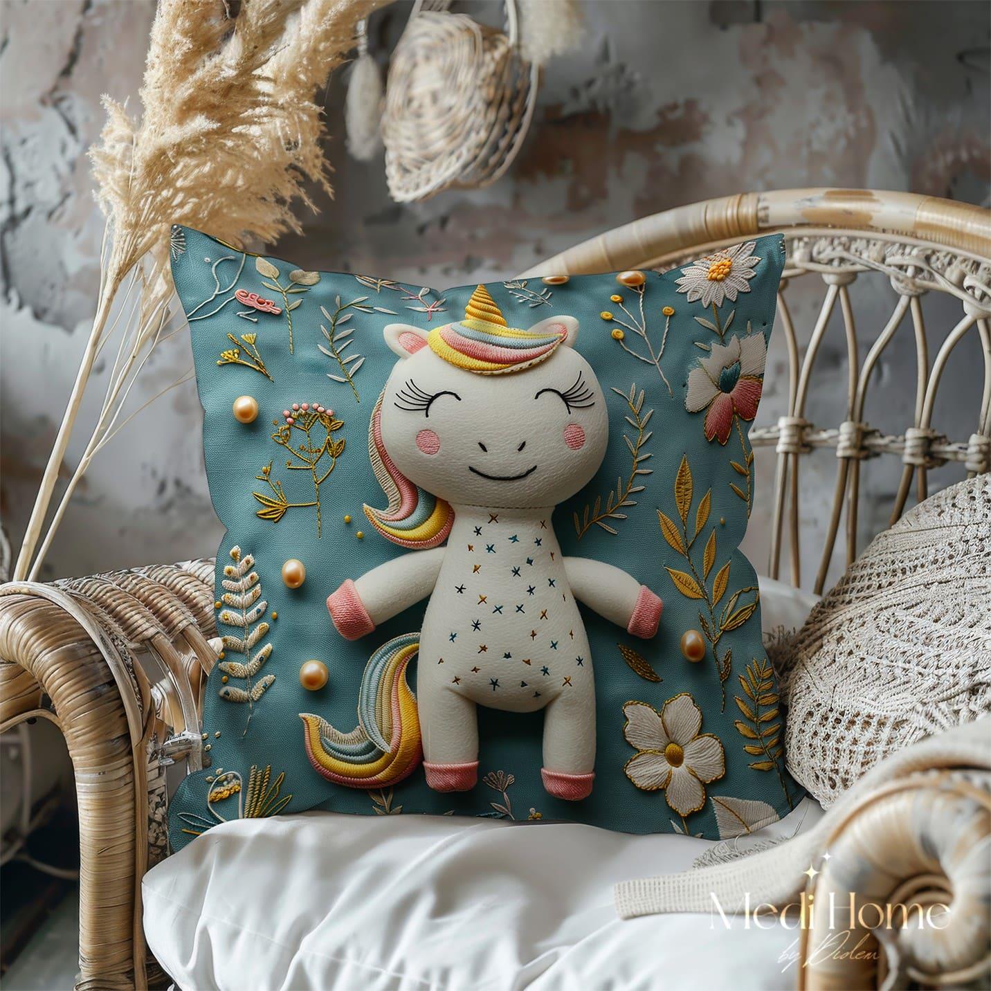 Masal Bahçesinde Sevimli Unicorn 3'lü Pano Kumaşı