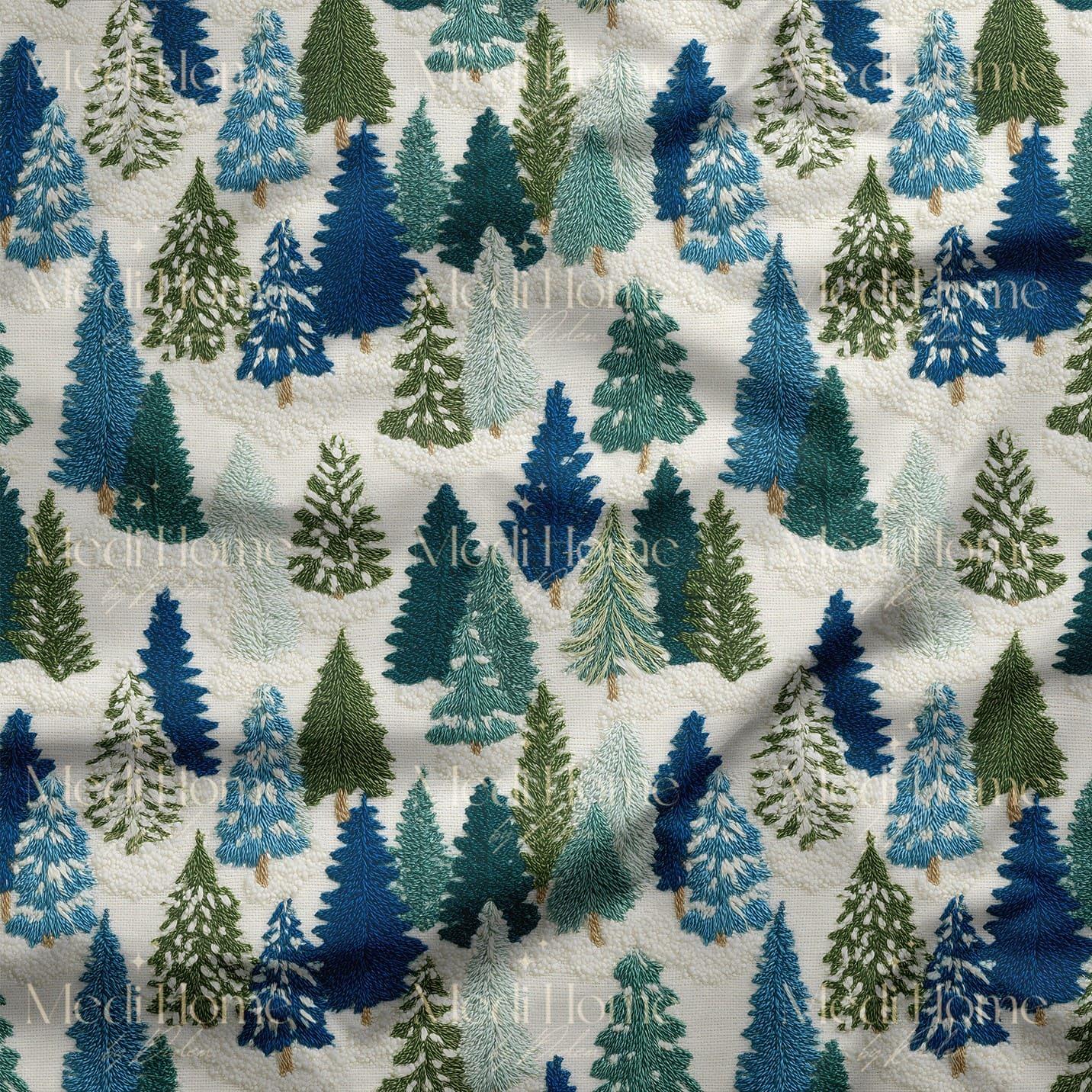 Mavi Ormanda Kış Nefesi Dijital Baskılı Kumaş