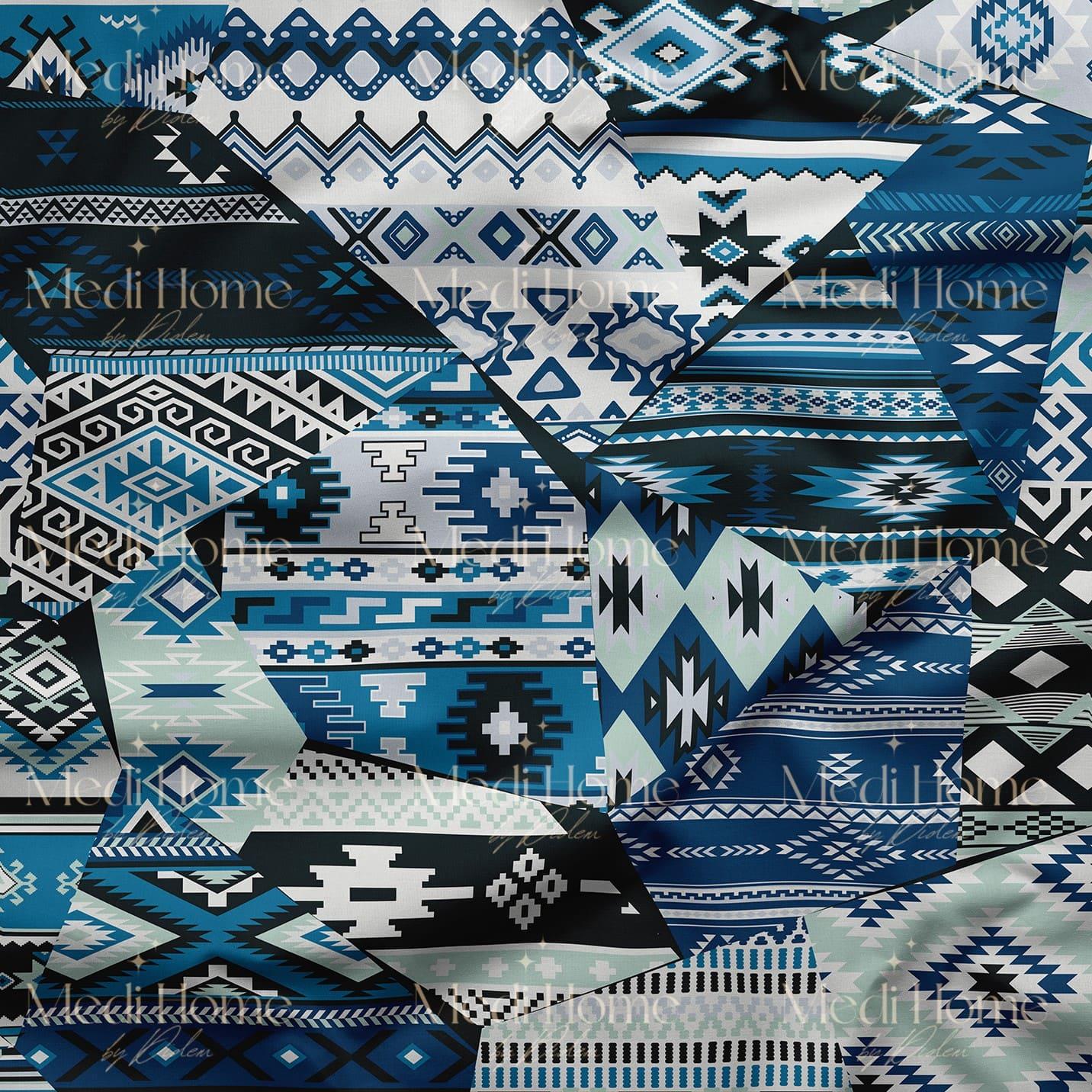 Mavinin Etnik Yansımaları: Modern Kilim Kırılımı Dijital Baskılı Kumaş