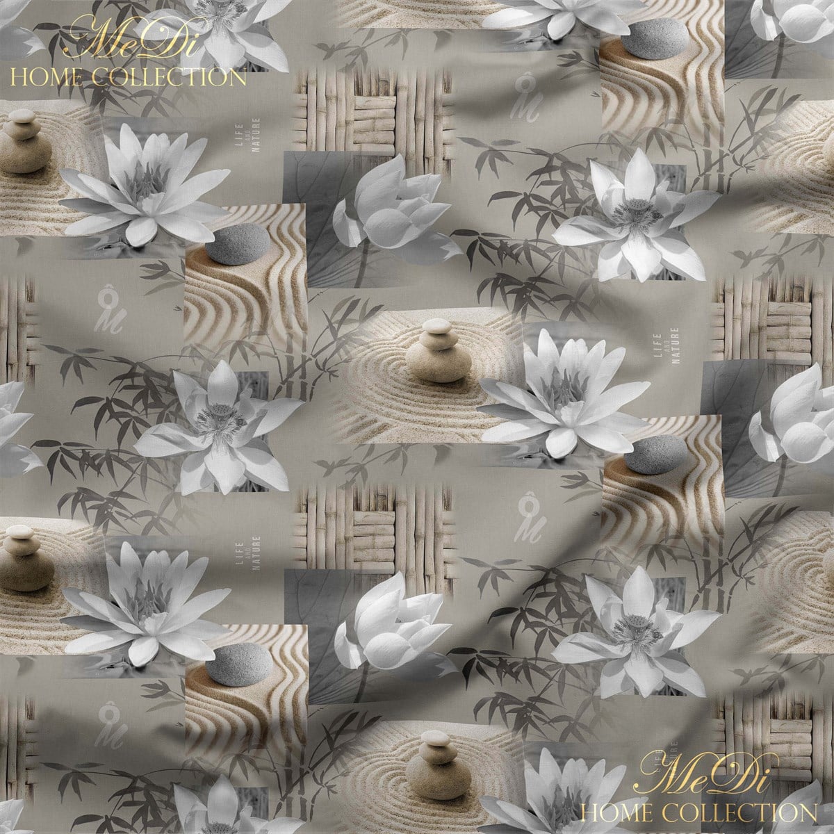 Meditasyon Temalı Nilüfer Çiçeği Desenli Dijital Baskılı Kumaş