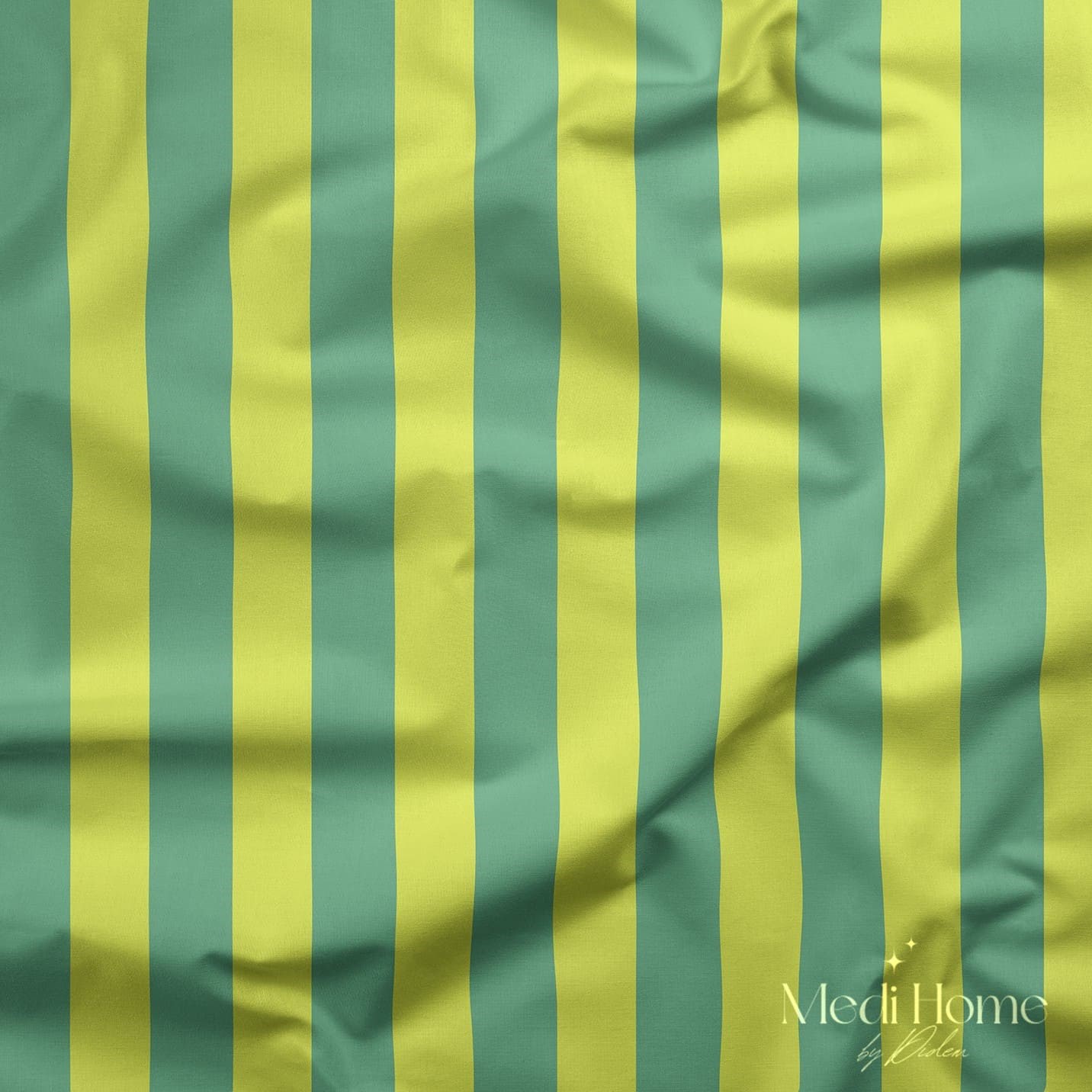 Mint Yeşili – Lime Sarısı 2,5 cm Çizgili Dijital Baskılı Kumaş