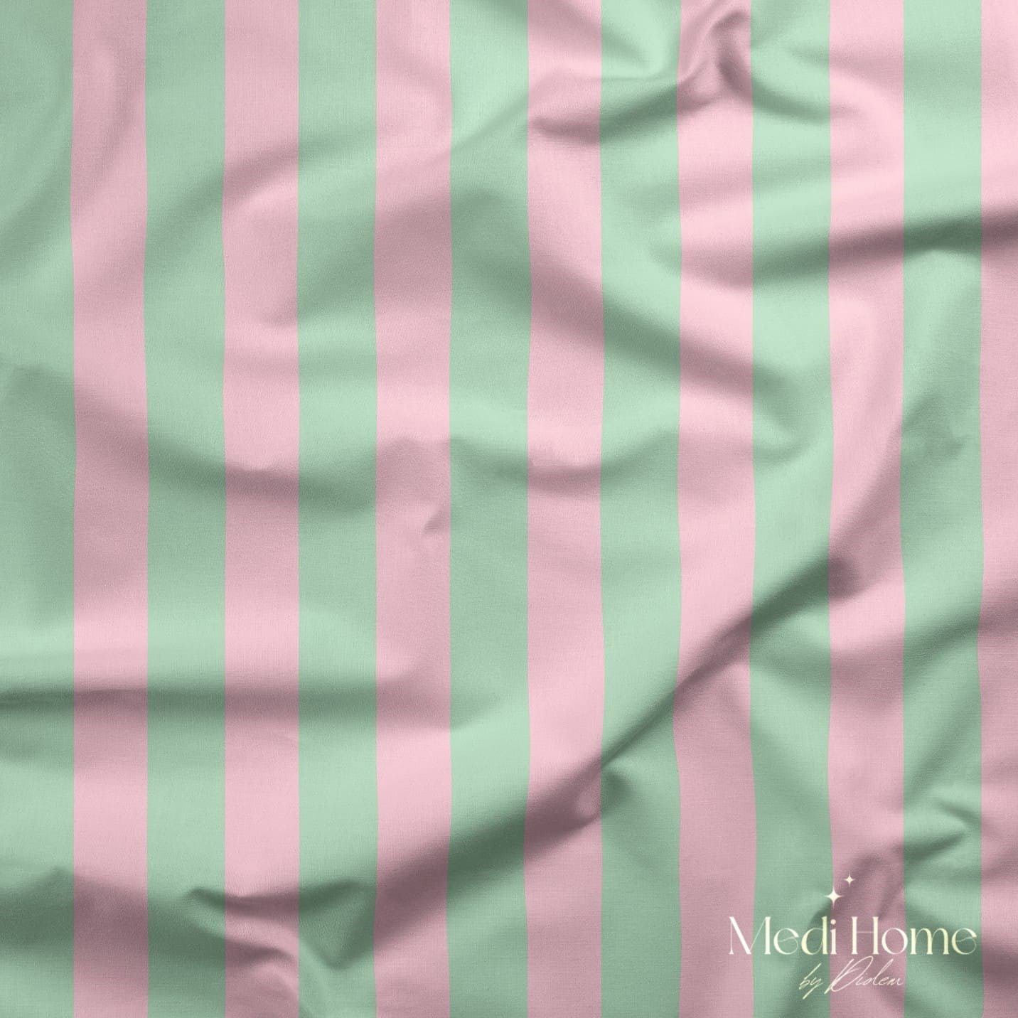 Mint Yeşili – Pudra Pembe 2,5 cm Çizgili Dijital Baskılı Kumaş