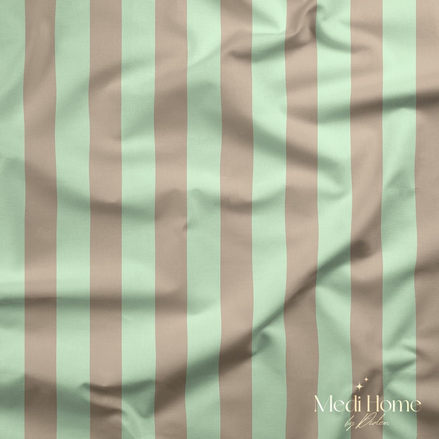 Mint Yeşili – Vizon 2,5 cm Çizgili Dijital Baskılı Kumaş