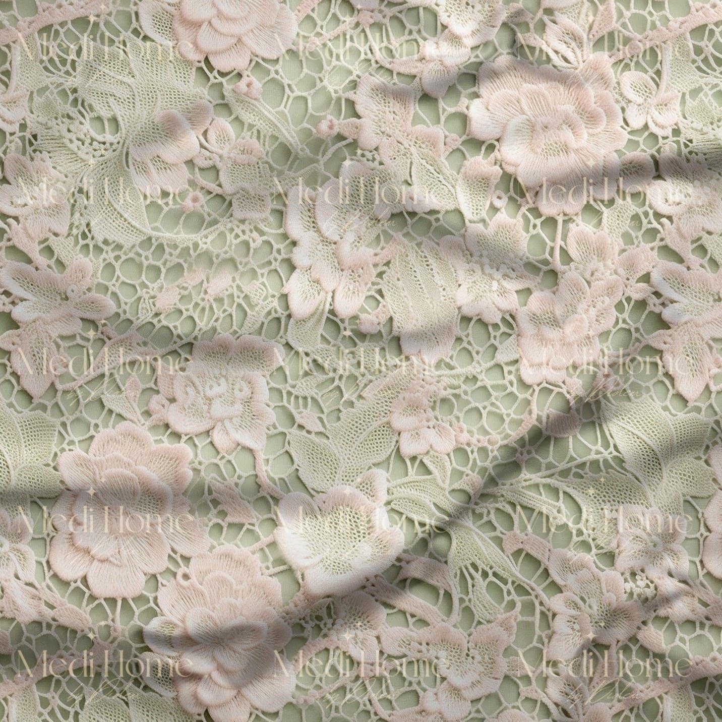 Mint Zarif Nakış Çiçekler Dijital Baskılı Kumaş