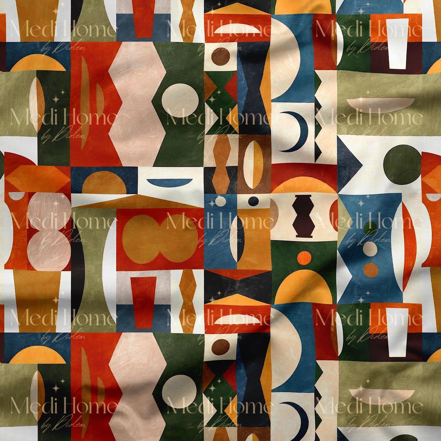 Modern Mozaiğin Soyut Dansı Dijital Baskılı Kumaş