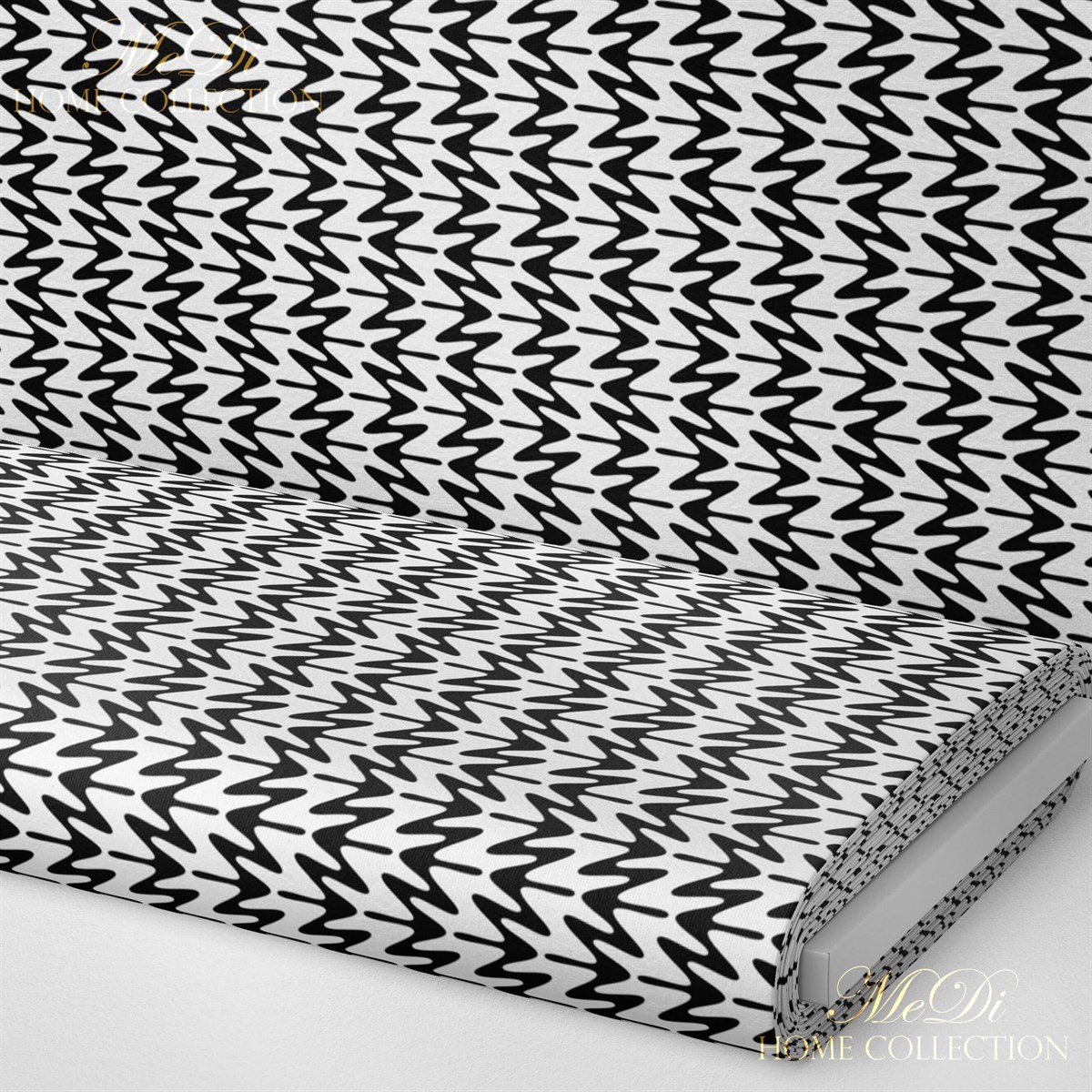 Monokrom Zigzag Desenli Dijital Baskılı Kumaş