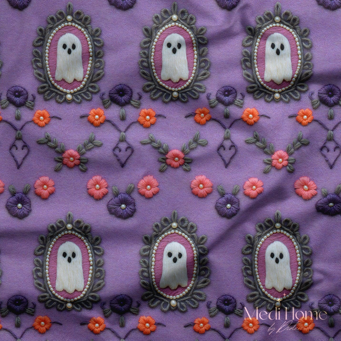 Mor Bahçedeki Zarif Hayaletler Dijital Baskılı Kumaş